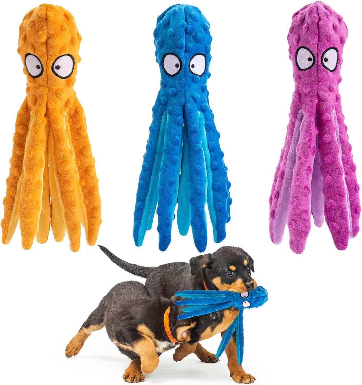 ZERIFAM Squeaky Dog Toys - 3 Piece Set of Octopus Fold Plush Pet Toys without Plush Filling, Durable Interactive Pet Chew Toys for Puppies, and Training for Small and Medium-Sized Dogs image number 2