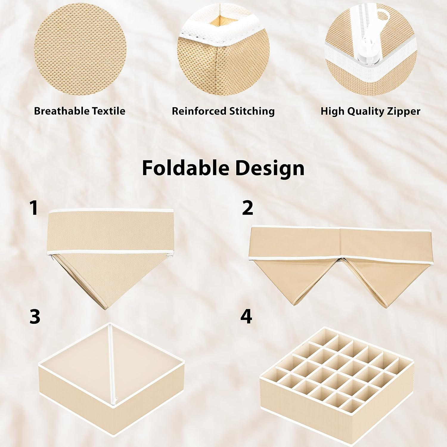 Simplehouseware Closet Underwear Organiser Drawer Divider 4 Set, Beige - Black image number 6