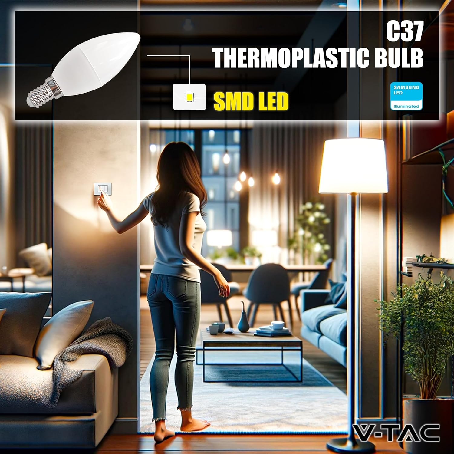 V-TAC 10 X E14-4.5W LED Candle Bulbs (Equivalent to 40W) 470 Lumen 3000K Warm White - Opening of the Light Beam 180&deg; - Maximum Efficiency and Energy Saving Bulb - Warm White image number 1