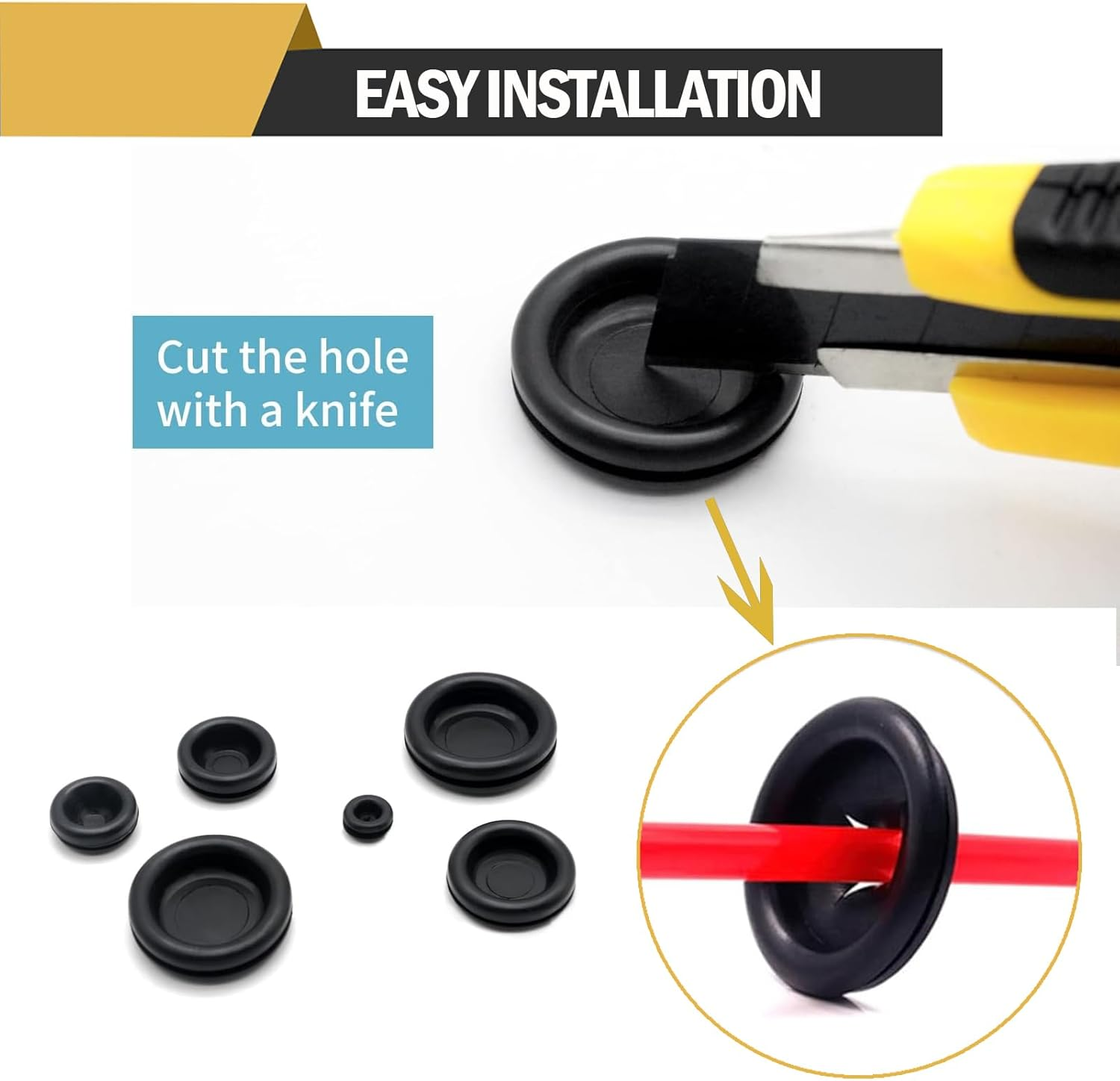 170-Piece Rubber Grommet Assortment Kit, 7 Sizes 7-25Mm, Waterproof and Fire Resistant, Black image number 6