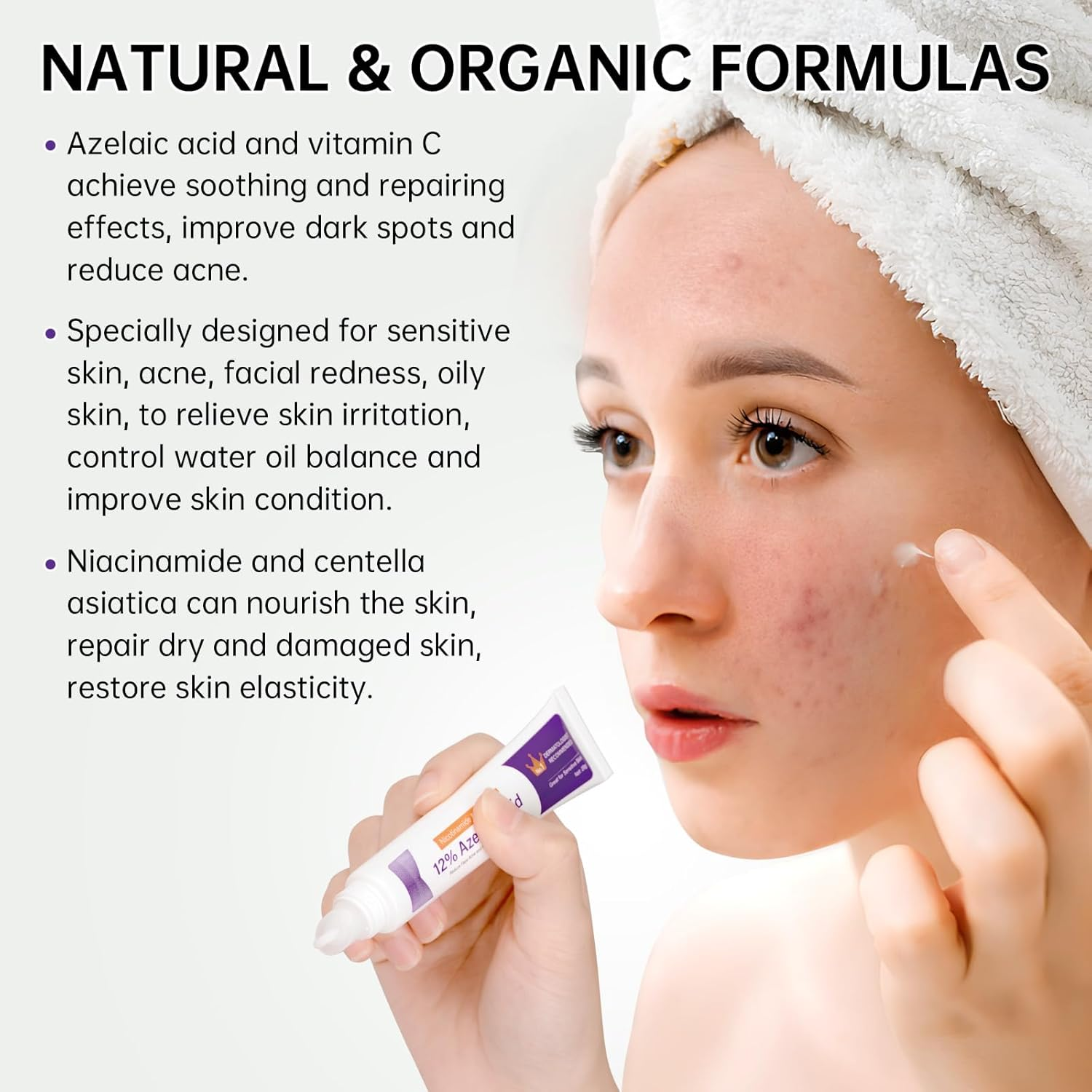 Azelaic Acid 12% Cream for Face, Azelaic Acid Acne Cream for Redness Relief, 0.7 OZ Azelaic Acid Gel with Salicylic Acid & Niacinamide for Dark Spot, Skin Care. image number 3