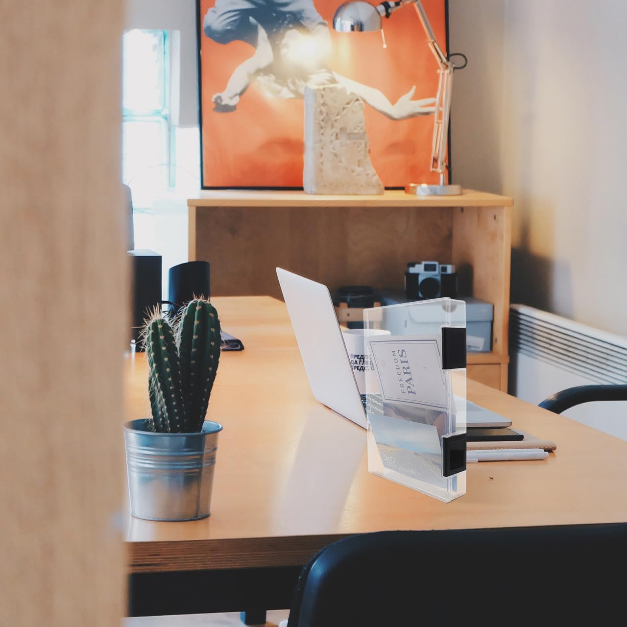 LALAFINA A5 Plastic Storage Organizer File Box with Dustproof Button, Thickened Document Holder for Office Desk and Desktop File Storage image number 5