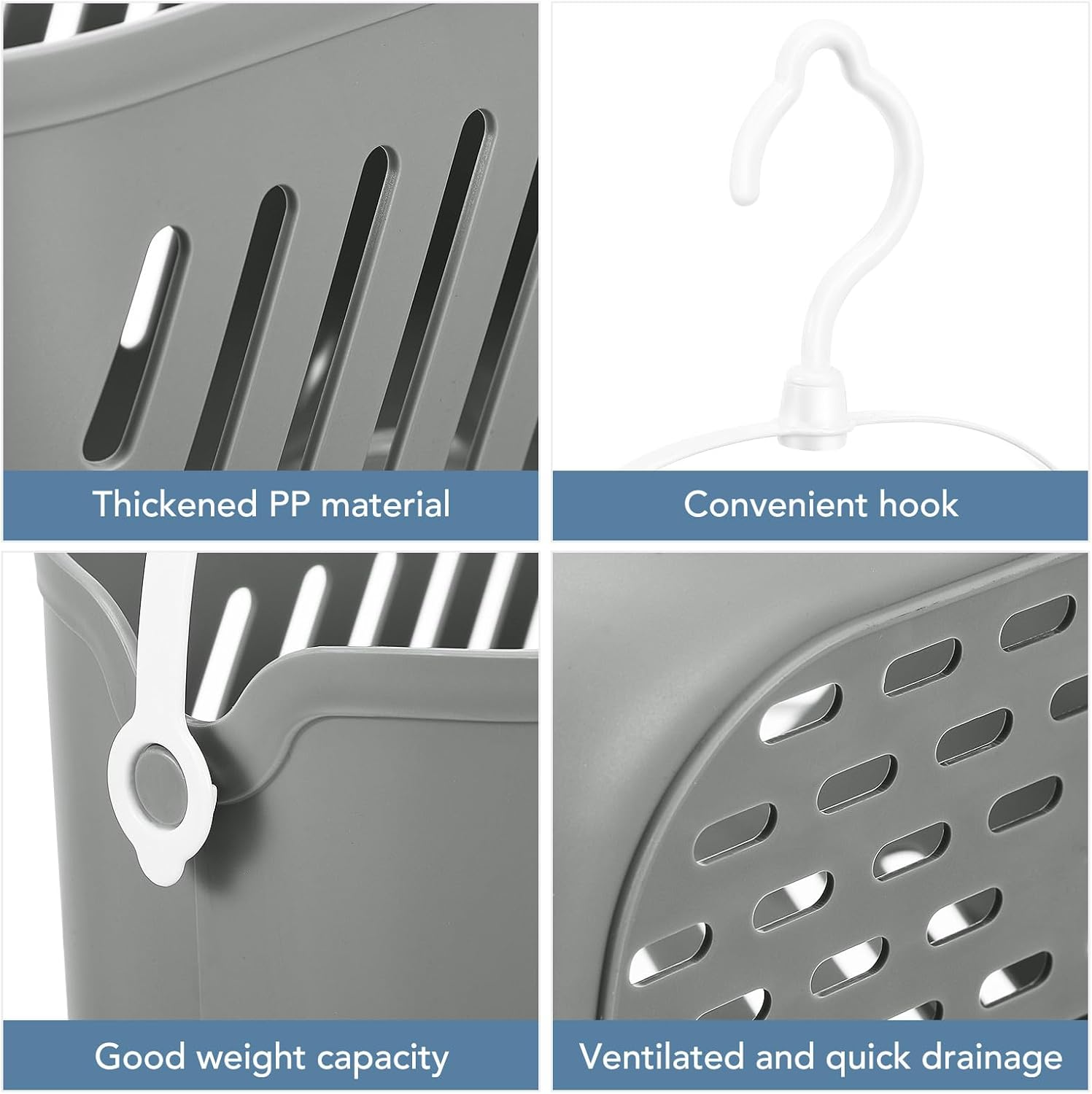 POPETPOP Hanging Shower Caddy Basket: Portable Kitchen Organizer Storage Basket with Hook - Caddy Organizer Bin for Home Bathroom Kitchen College Dorm, Pantry (Grey) image number 1