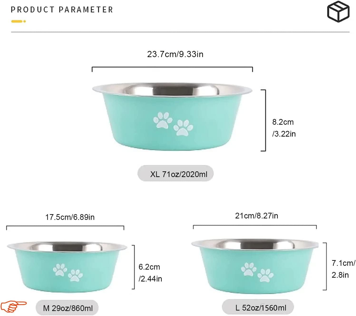 Stainless Steel Dog Bowls 2 Pack Small Medium Dogs Feeding Food Water Bowl with Non-Slip Silicone Sole, Stainless Steel Dog Dishes Elevated Raised Pet Feeder(Green+Grey, M(3.6 Cups) image number 6