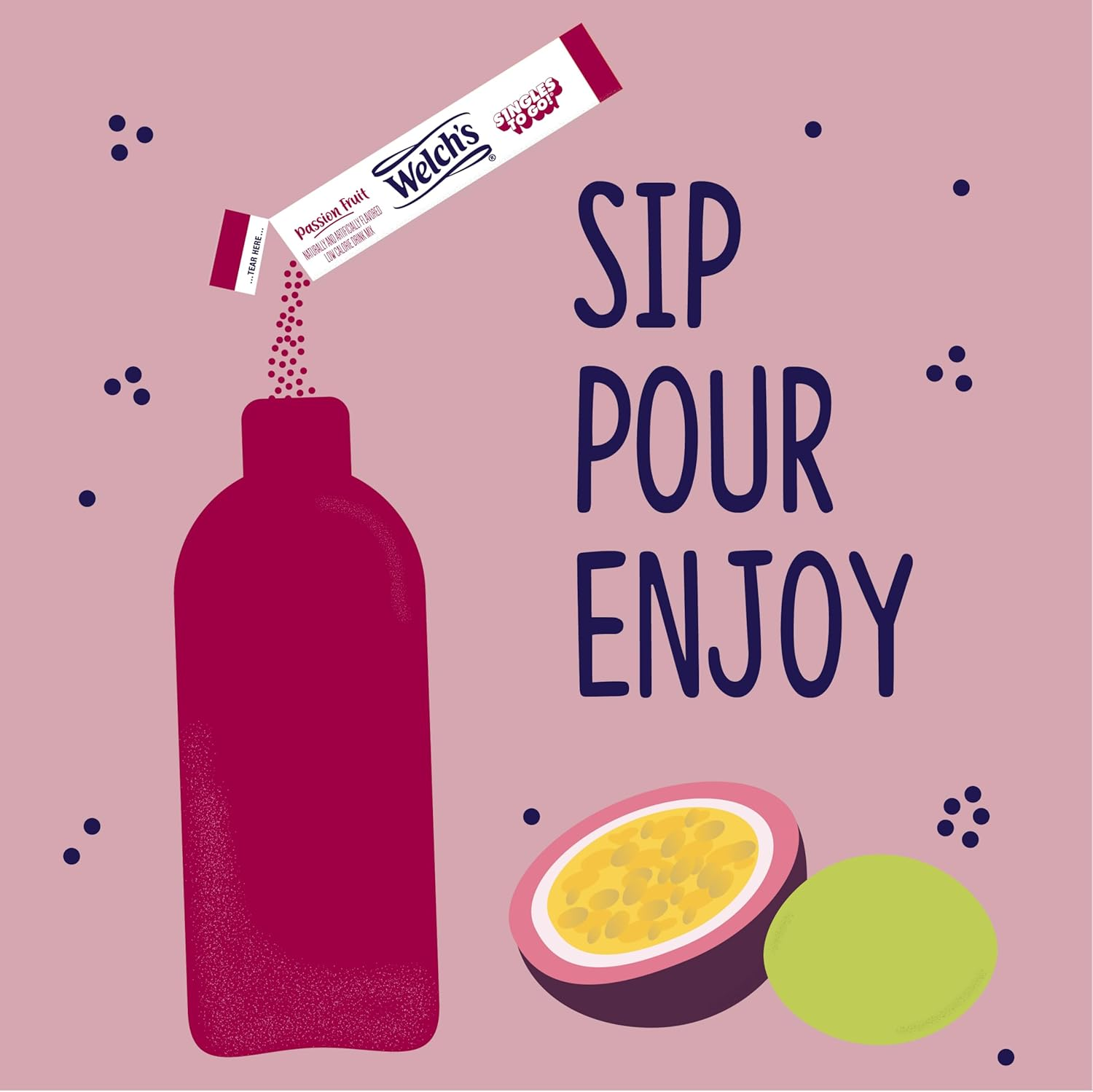 Welch'S Singles to Go Water Drink Mix - Passion Fruit Powder Sticks (12 Boxes with 6 Packets Each - 72 Total Servings) image number 3