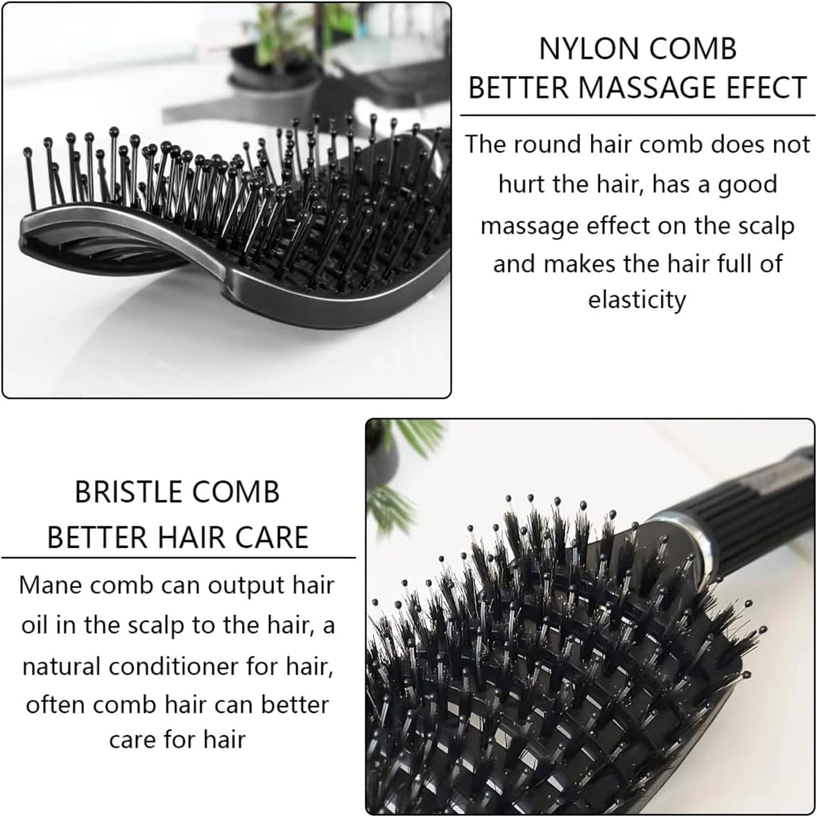 2Pack Curved Vented Detangling Hair Brush for Wet and Dry Hair, Comfortable Boar Bristle Hair Brush Long Hair for Detangling, Hairstyle, Tangled Hair (2) - 4Pack image number 7