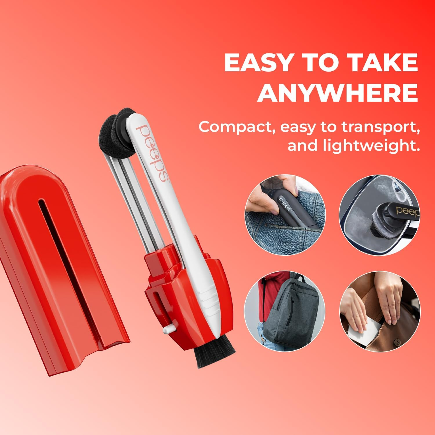 Peeps Compact Glasses Cleaner by Carbonklean | Removes Fingerprints, Smudges, Streaks, Oil & Film | Reusable, Non-Abrasive | Safe for Sunglasses, Reading Glasses, Safety Glasses (Red) image number 5