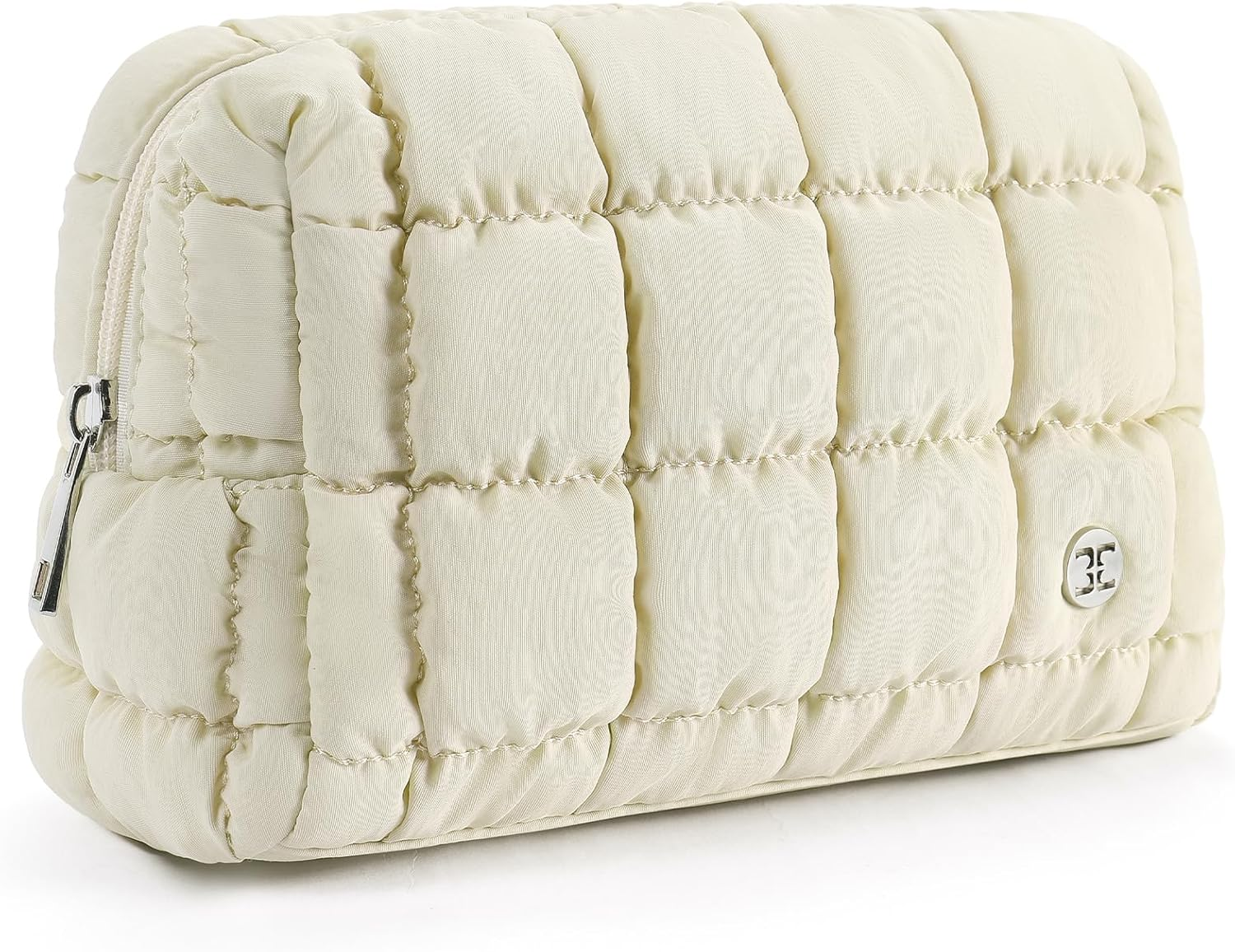 Puffer Makeup Bags for Women, Nylon Puffy Padded Make up for Organizer Case, Wide-Open Pouch Travel Essentials