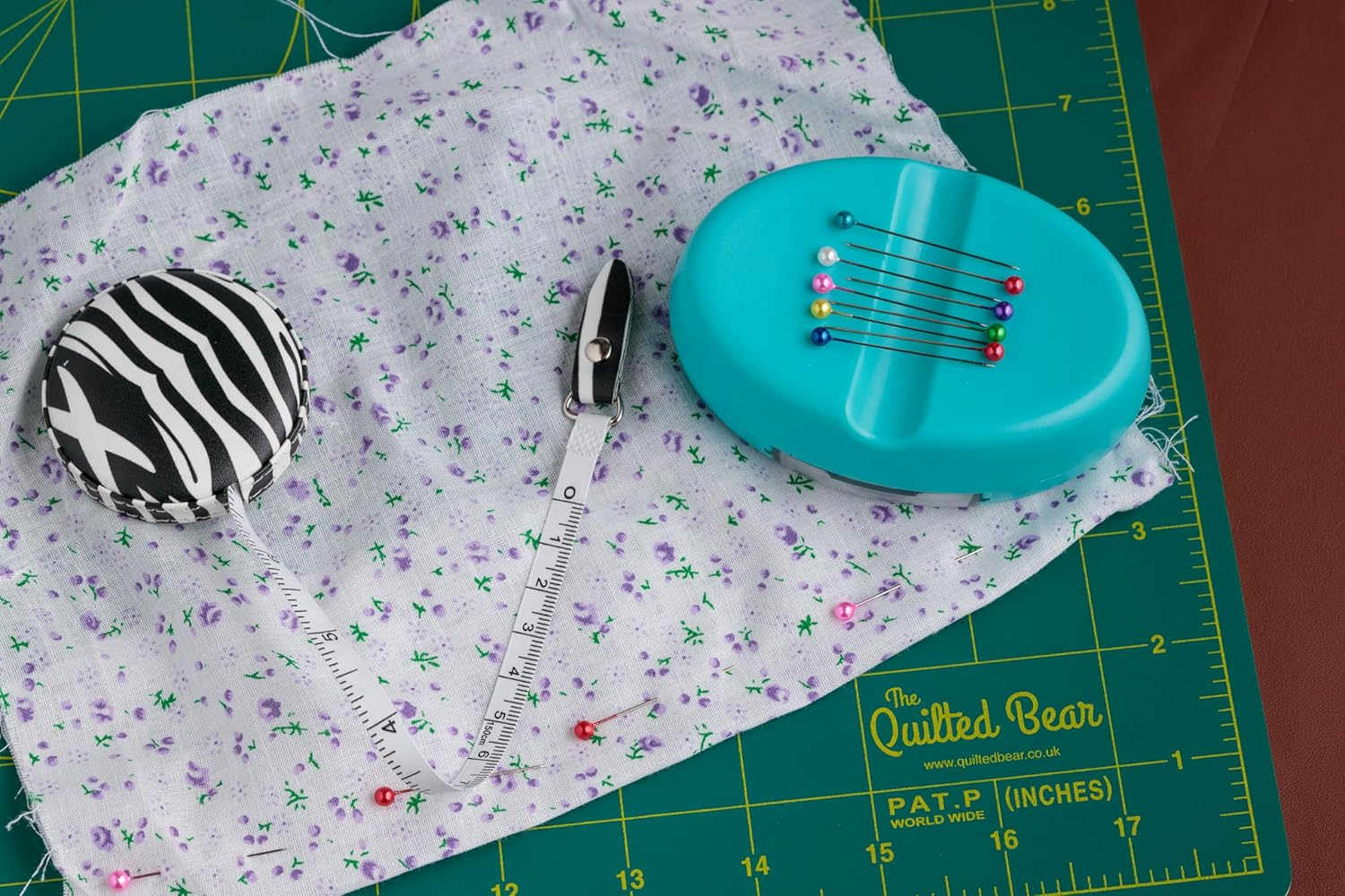 The Quilted Bear Magnetic Pin Cushion - Holder for Sewing with 25 Pearl-Headed Pins & Plastic Drawer Organizer for Bobby Pins & Sewing Supplies (Pink) - Rainbow image number 2