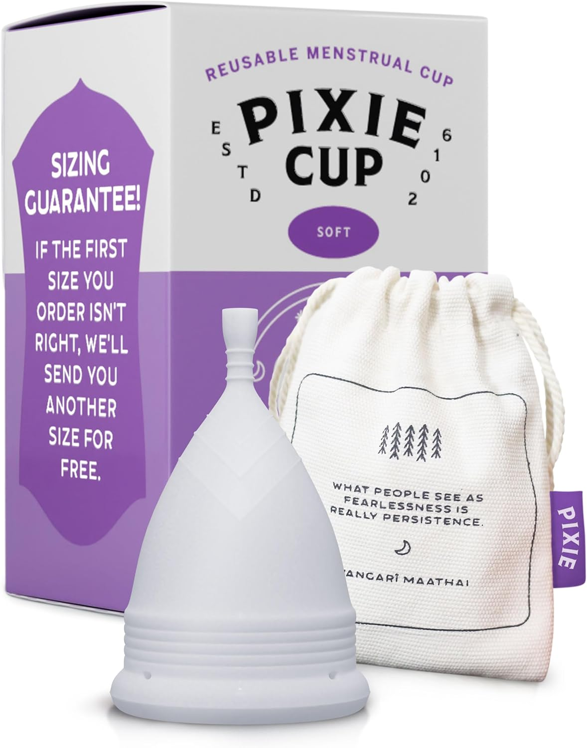 Pixie Menstrual Cup - Includes Ebook Guide, Cleaning Wipes, Lube, & Storage Bag - Number 1 for Most Active Reusable Period Cup - Tampon and Pad Alternative - Buy One We Give One (Slim Large) image number 3