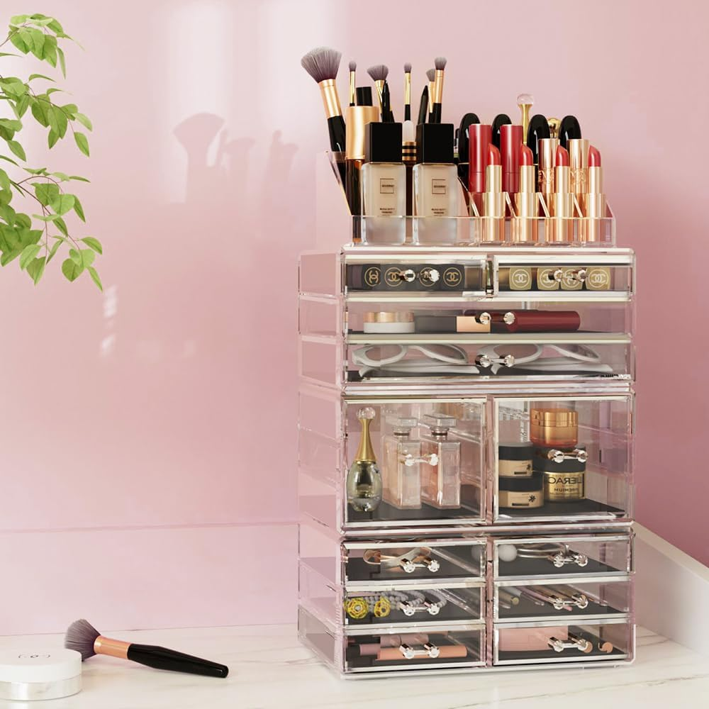 Embellir Makeup Case Acrylic Cosmetic Organizer Storage Box Jewellery Holder image number 1