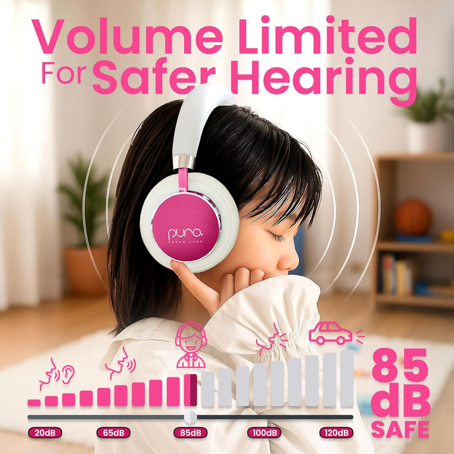 Puro Sound Labs Bt2200-Plus Volume Limited Kids' Bluetooth Headphones - Safer Headphones for Kids - Studio-Grade Audio Quality & Noise Isolation (Pink)