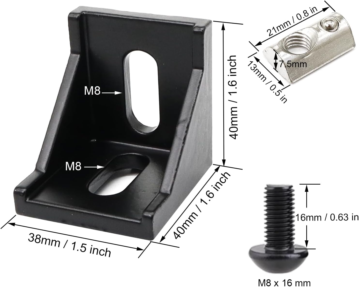 BLCCLOY 20 Sets 40 Series Aluminum Extrusion Profile T Slot Corner Bracket 4040 90 Degree Right Angle Connector with M8 Spring Bolts Nuts for 40/40 4080 Extruded Aluminum Hardware image number 4