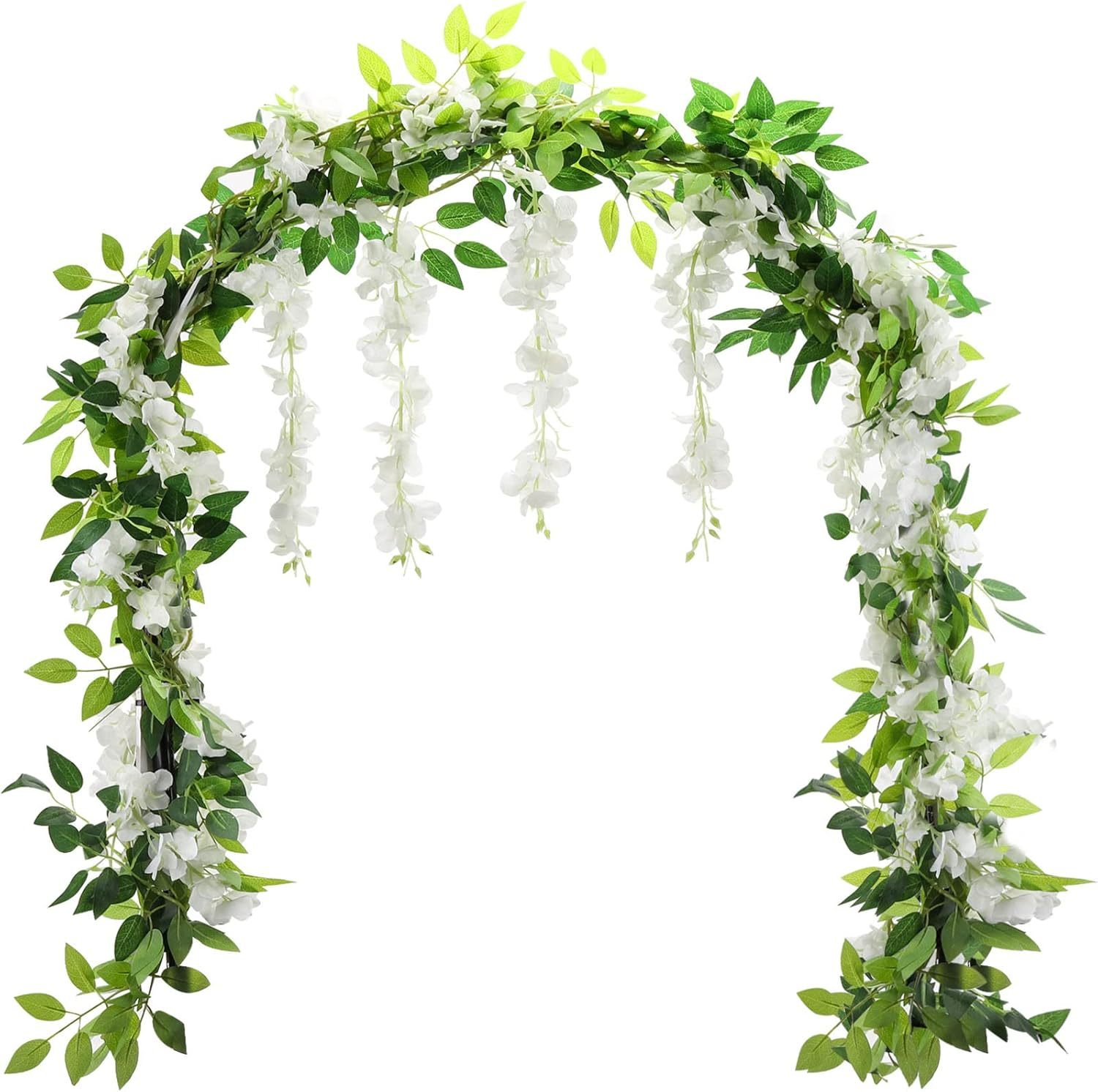 4 Strands of Wisteria Artificial Flowers Garland, Total 7.6 Meter White Artificial Wisteria Vine Silk Hanging Flower for Home Garden Outdoor Ceremony Wedding Arch Floral Decor image number 4
