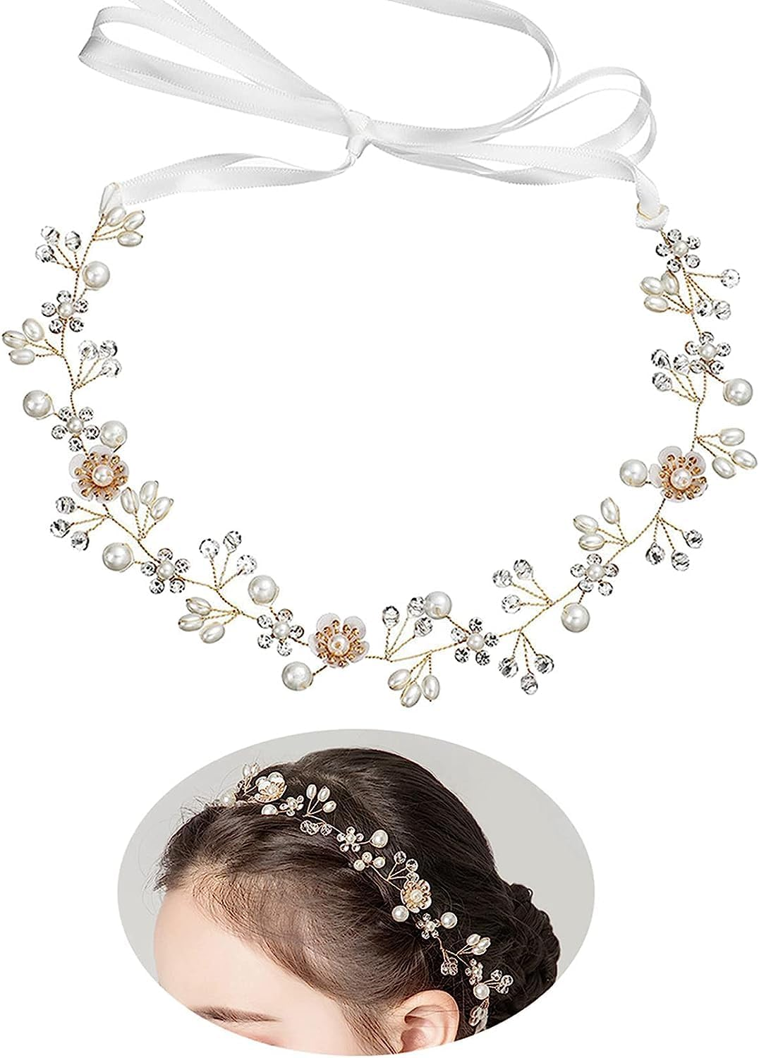 Crystal Bridal Headpiece with Golden Flowers, Bridal Headpiece, Bridal Headpieces Crystal Headband for Wedding, Accessory for Brides, Bridesmaids and Flower Girls, Elegant Hair Accessory (Silver-A)