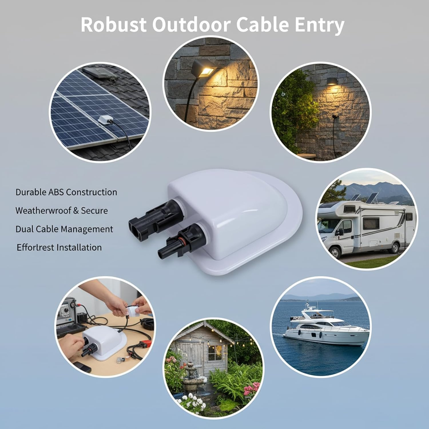 ABS Double Solar Cable Entry Gland, Waterproof Connector for RV Campervan Boat & Off-Grid Solar Panel Projects(White)