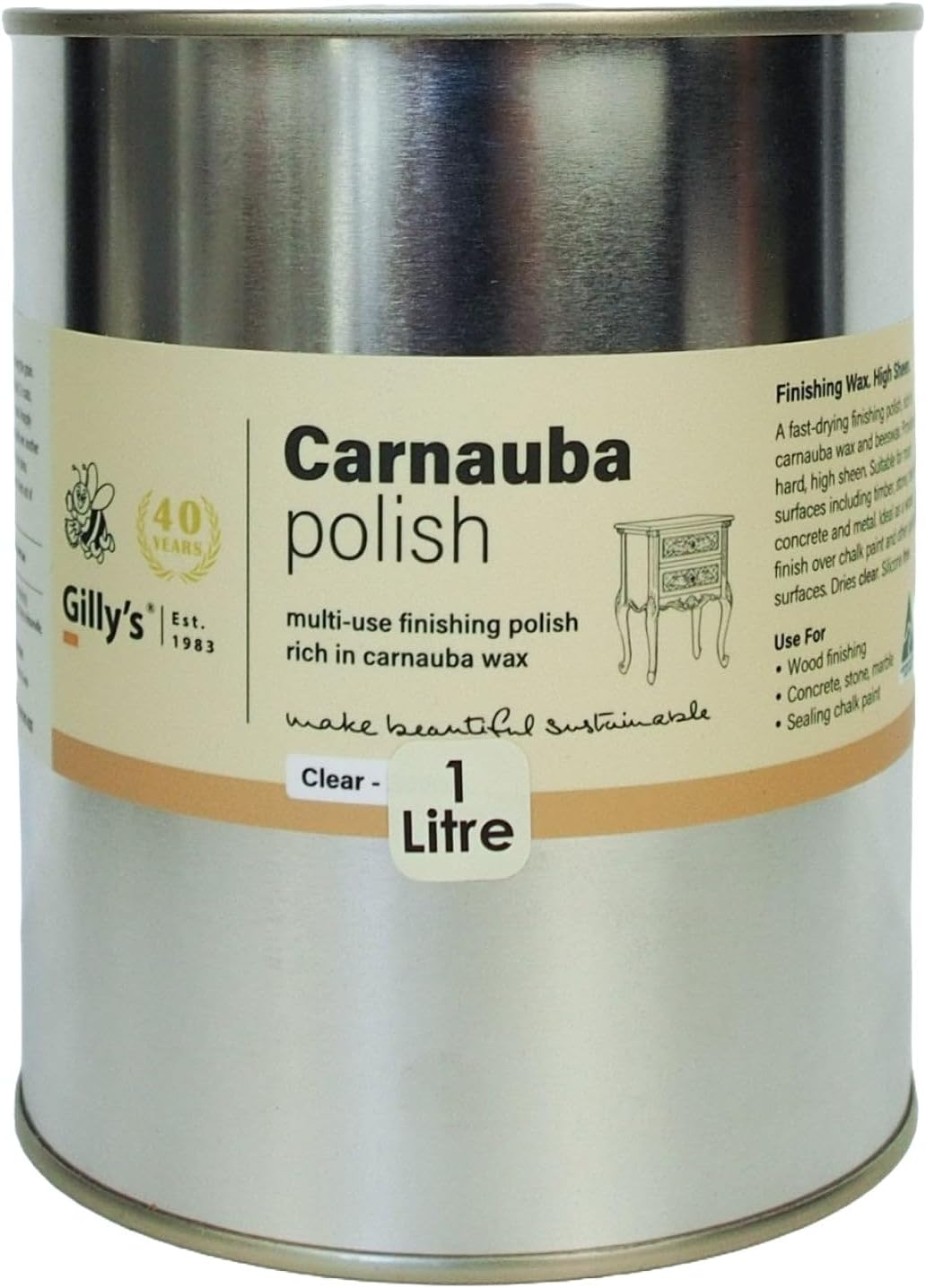 Gilly'S Carnauba & Beeswax 200Ml, Clear | Furniture Wax for Timber, Marble & Concrete | High Sheen, Fast-Drying Finish, Ideal for Wood Floors, Leather, Metal & Marble (3-Step Waxing Kit) image number 2