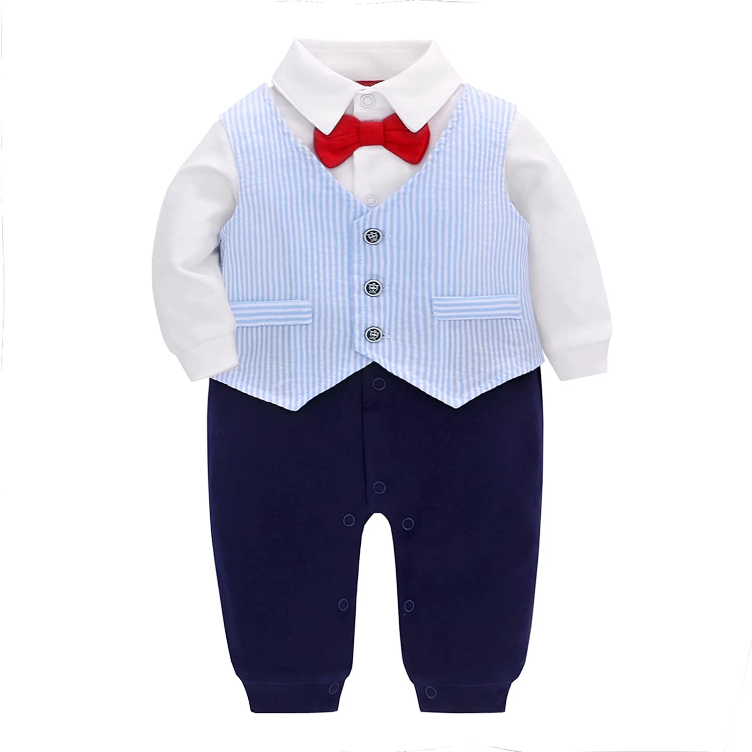 Famuka Baby Boy Formal Suit Gentleman Romper and Stripe Vest Two Pieces Wedding Tuxedo Outfit