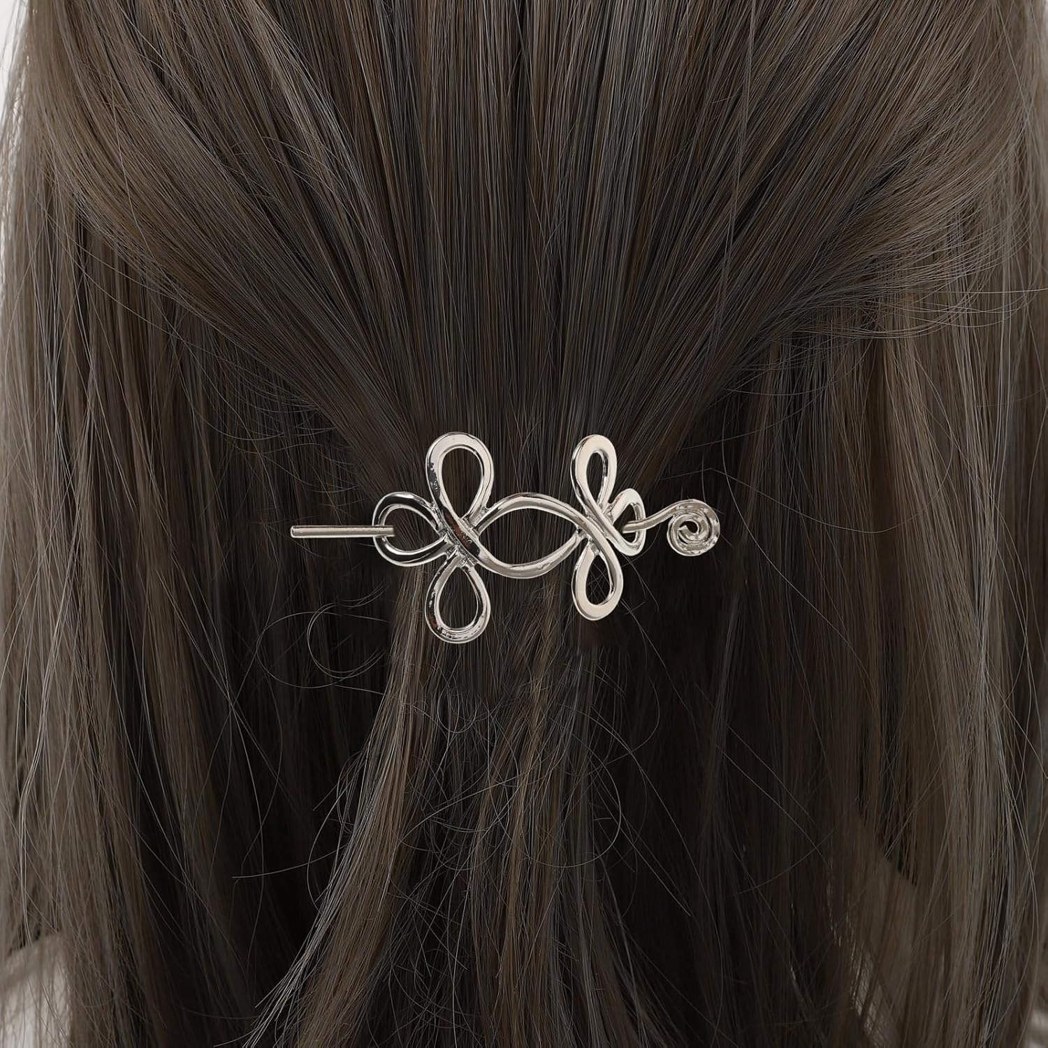 FRCOLOR Pack of 3 Celtic Hair Clips for Thin Hair Silver Celtic Hair Clips with Celtic Knot Celtic Hair Clips for Women Hair Clip with Rod Women'S Feather Hair Fork image number 3