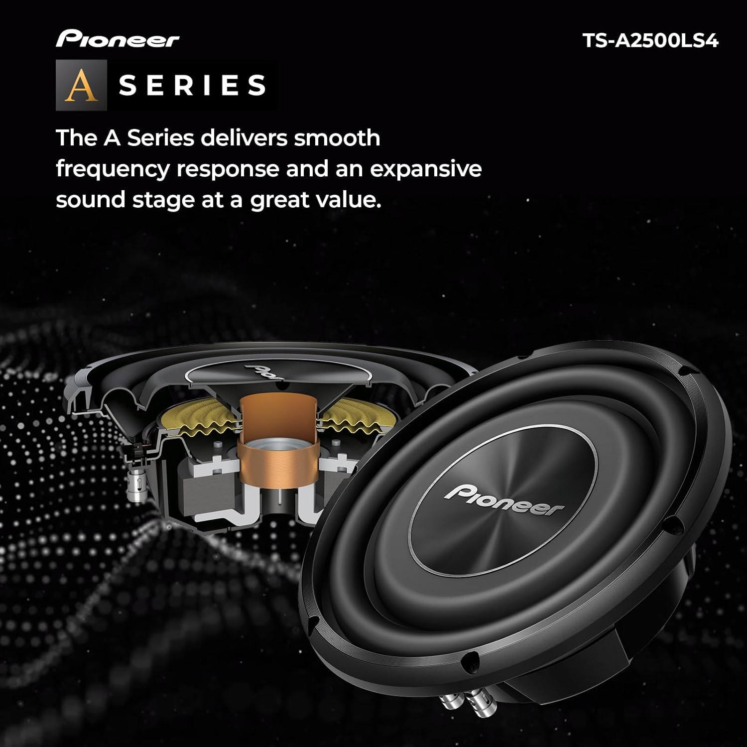 Pioneer TS-A2500LS4-25 Cm / 10 Inch A-Series Component Subwoofer Speaker, 1200 W MAX. 300 W NOMIN
