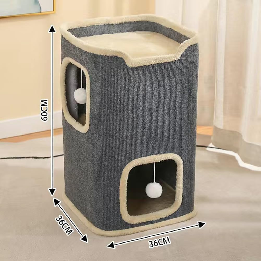 Indoor Cat House,Cat Cave, Covered Cat Hole Bed Furniture with Ball Hanging, Equipped with Concealed Apartments, Weighing up to 30 Pounds, 2-Story Cat Bed Cat House (Gray) image number 5