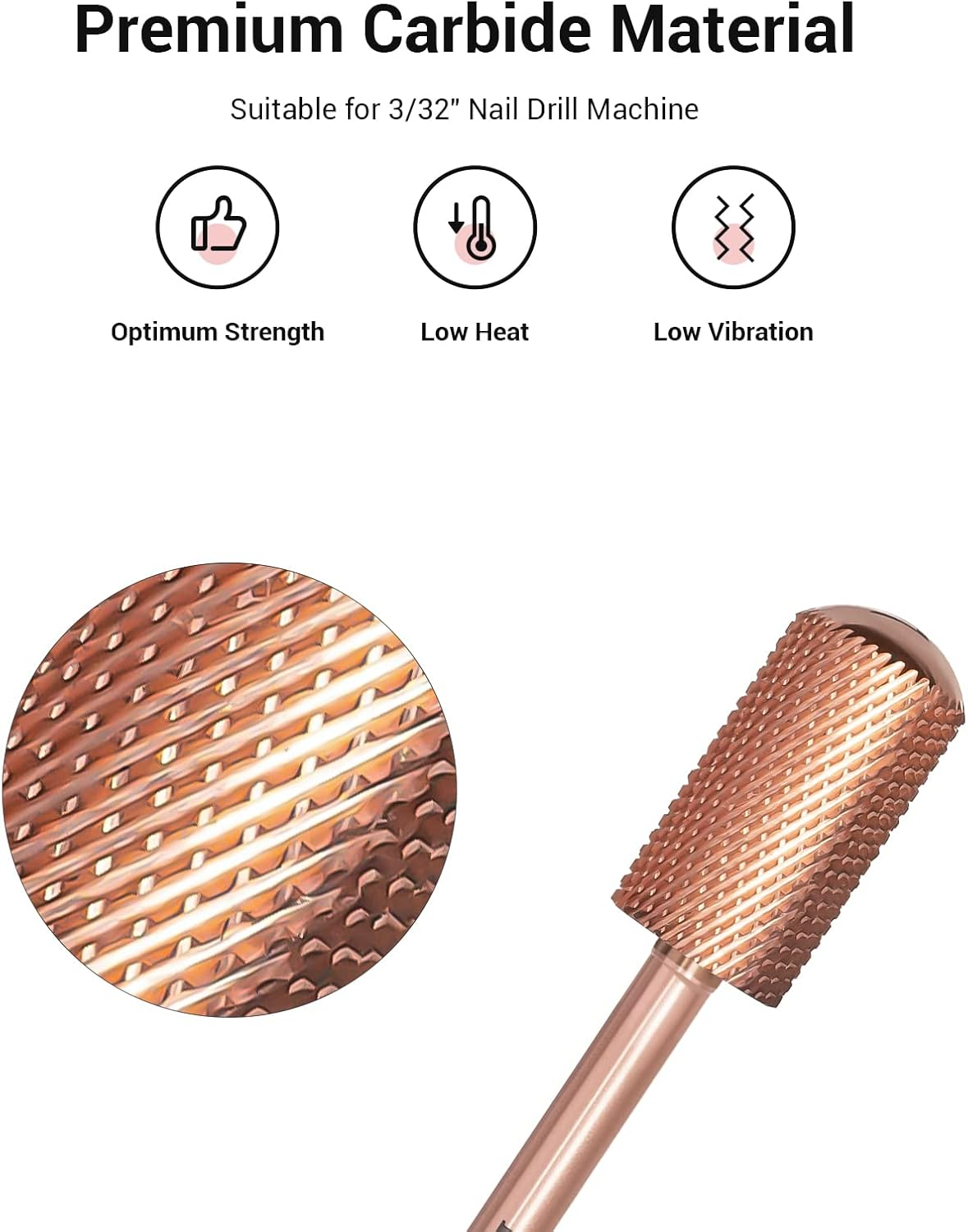 Melodysusie Safety Nail Drill Bits, 3/32'' Smooth round Top Large Barrel Carbide Bits, Suitable for Manicure Pedicure Cuticle Gel Polishing, Beginners Bits, Rose Gold, Series Bit-S, Fine image number 5