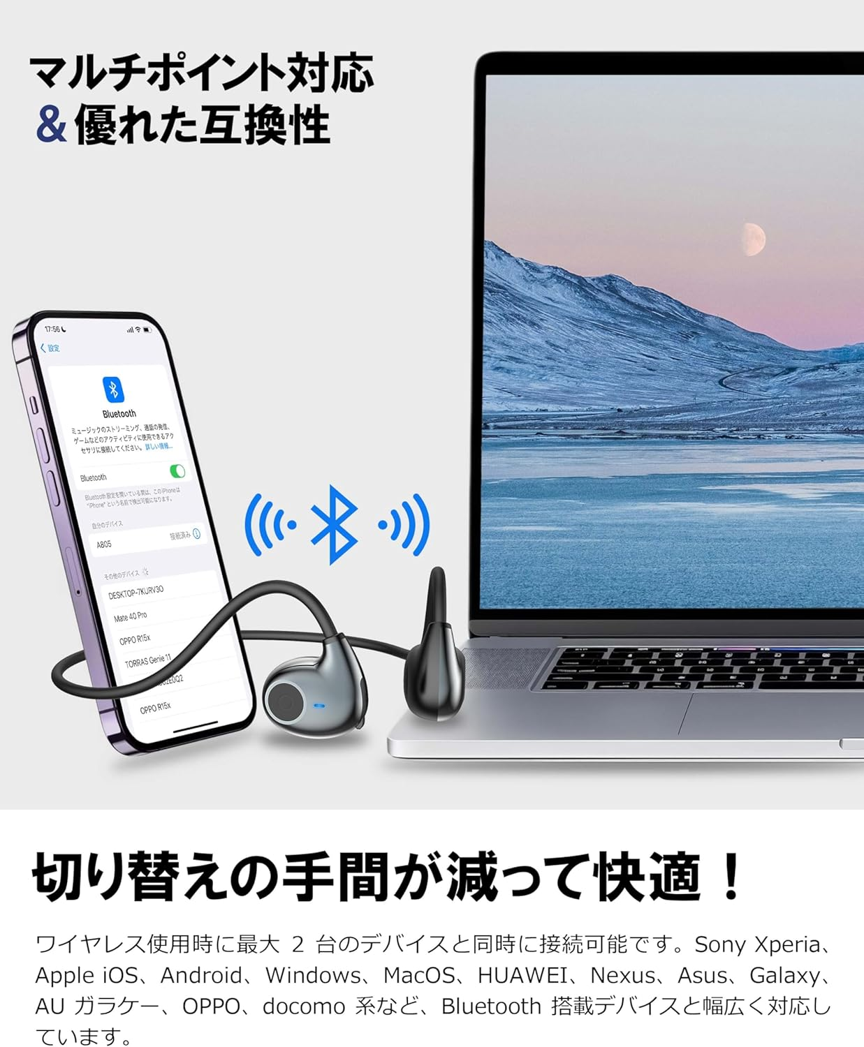 Echlife J077 A805 Ultra Lightweight 13G Open Ear Earphones, Air Conduction, Non-Blocking, Bluetooth 5.3 AAC ENC Call Noise Canceling, Wireless Earphones, Comfortable Fit, Built-In, White - White image number 4