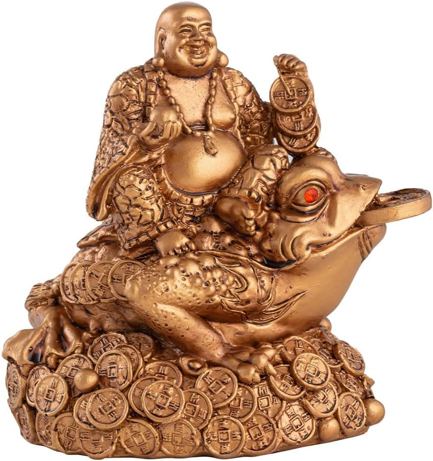 Wschic Feng Shui Money Frog, Lucky Chinese Toad with Coin,Ideal for Office and Home Decoration