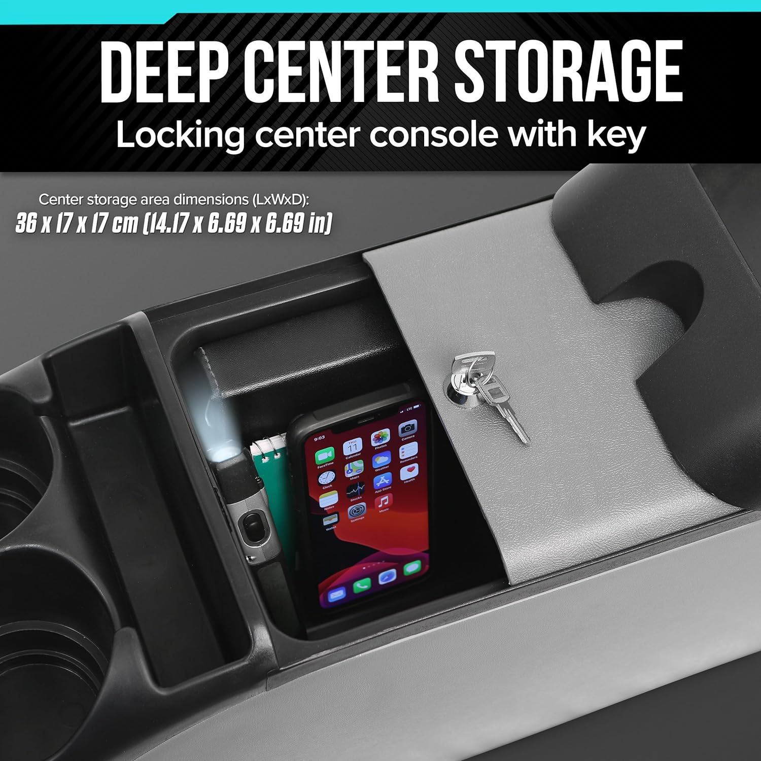 Moblorg Center Console for Minivans, Suvs, Middle Van Console, Extra Cup Holders, Large Storage, Made in USA (Gray) image number 5