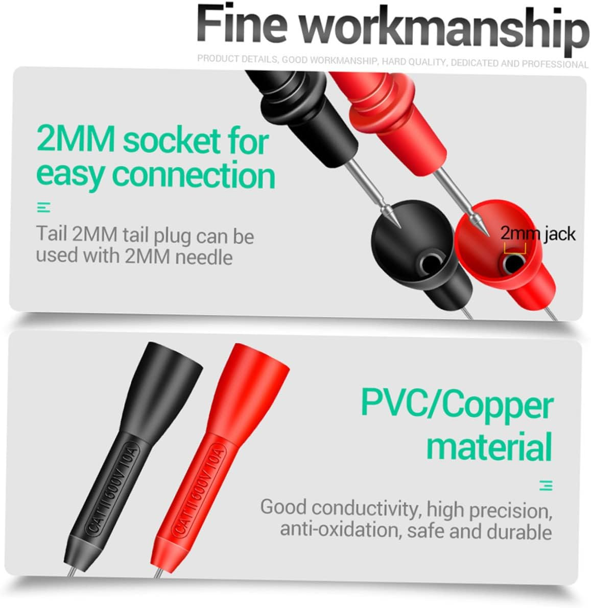 OATIPHO Multimeter Detection Probe 2Mm Back Probe with Stainless Steel Needle 600V/10A Cat Ii Insulation Tools for Automotive Testing and Electrical Measurement image number 3