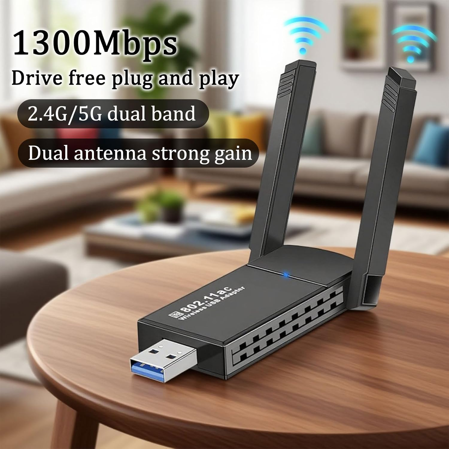 USB Wifi Adapter,1300Mbps Wireless Network Adapter,Dual Band 2.4Ghz/5Ghz,Wifi Adapter,Wifi Dongle,Compatible with Desktop Computers, Laptops