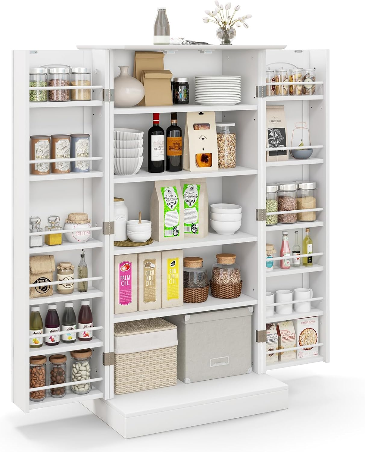 Giantex 120Cm Kitchen Storage Cabinet, Freestanding Buffet Cupboards Sideboard with 2 Doors & Anti-Tipping Devices, Modern Pantry Storage Cabinet for Kitchen, Living Room, Dining Room (Grey)