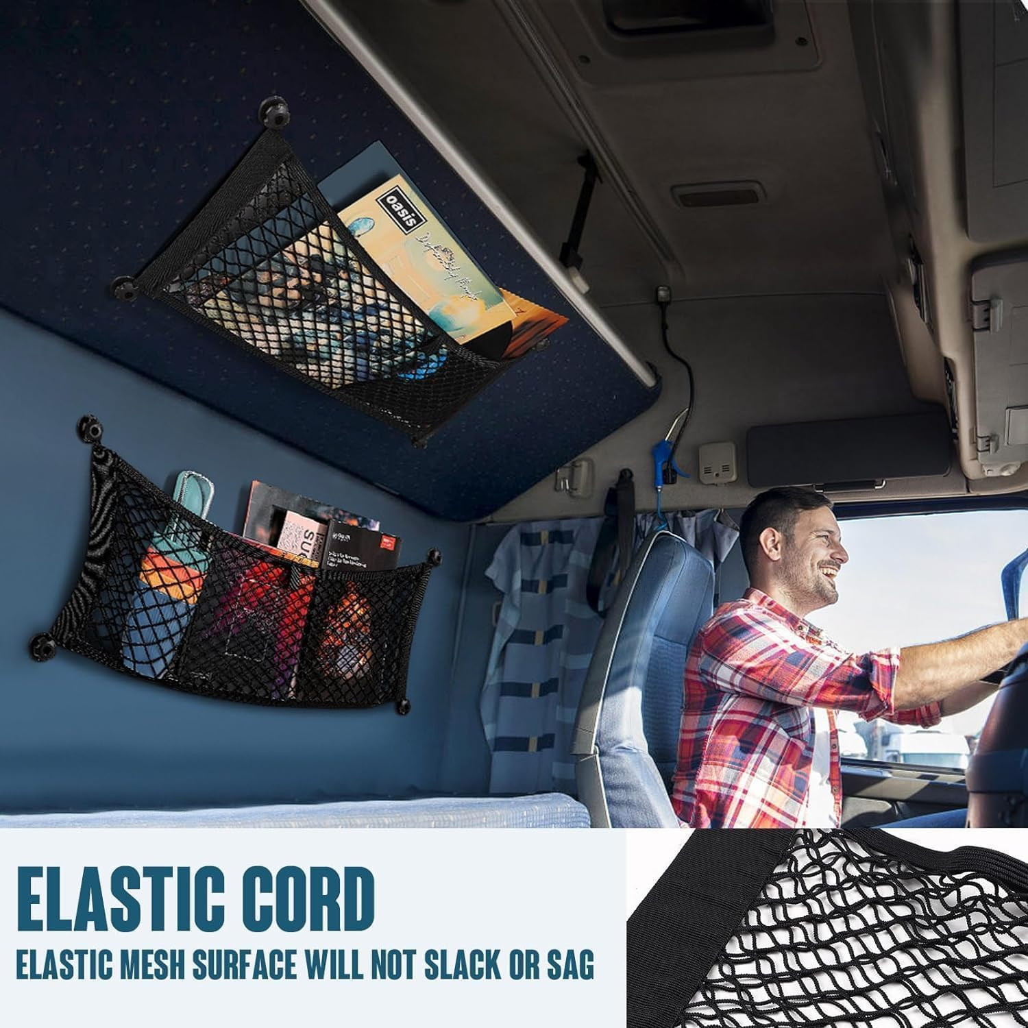 2Pcs Stretchable Elastic Automotive Cargo Nets with Mounting Screws and Hooks, Small Cargo Net Pocket Storage Mesh Net Elastic Automotive Cargo Nets Storage Pouch for Car Truck SUV image number 1