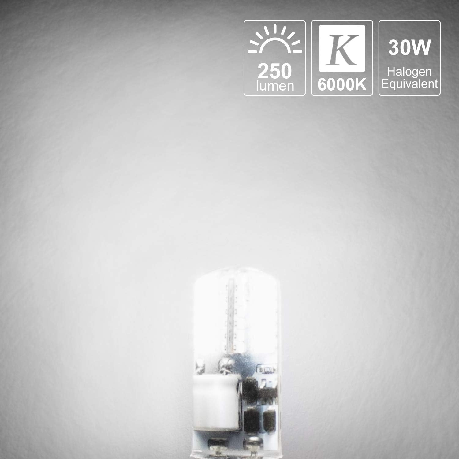 Dicuno G4 3W (30W Equivalent) Daylight White 6000K LED Light Bulbs 12V Non-Dimmable 250LM Halogen Bulb Replacement 10-Pack image number 2