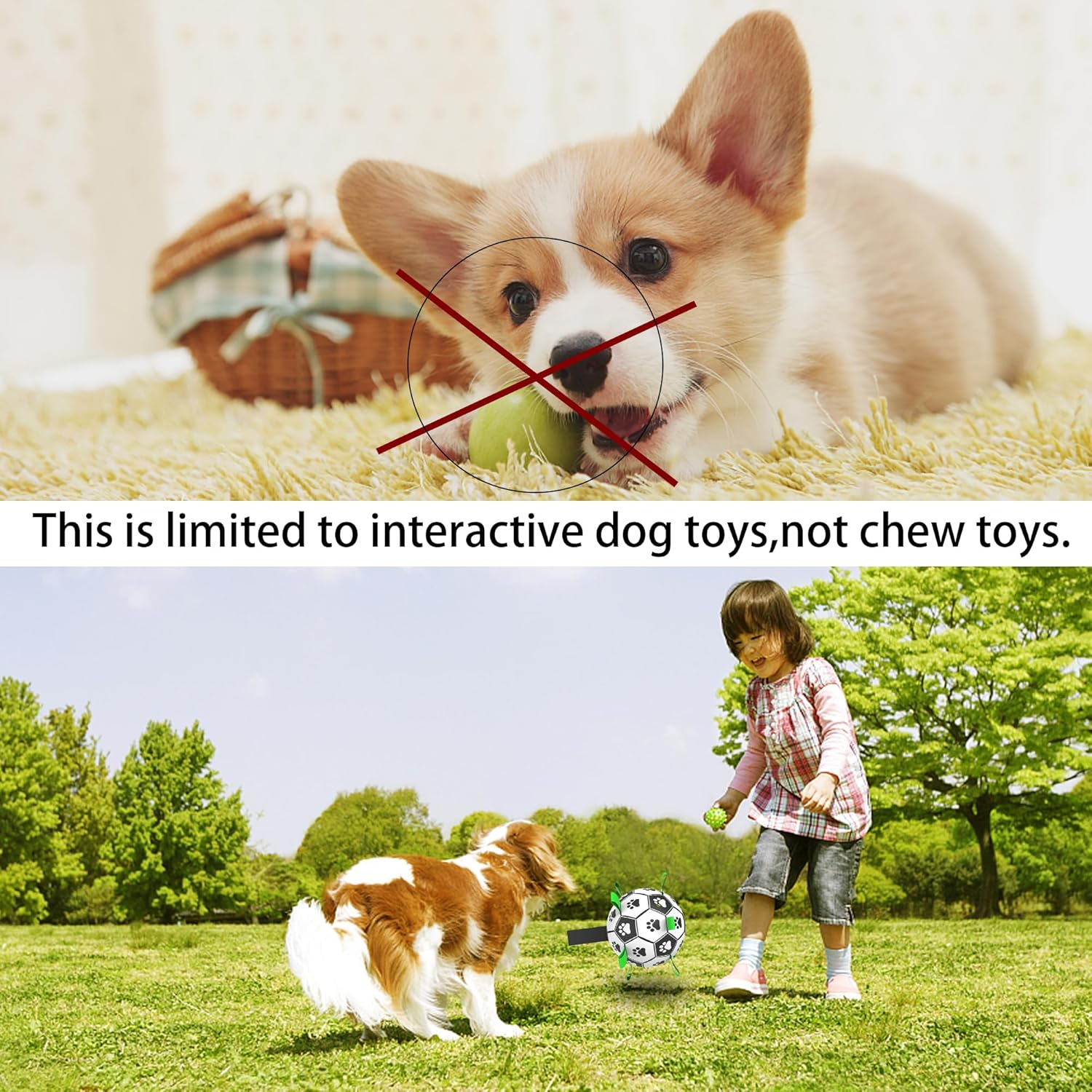 Dog Balls Toys Interactive Soccer Toy: Dog Toys with Grab Straps Tabs for Jolly with Silicone Base, Fun Dog Water Toy for Tug for Small & Medium Dogs 7'' Ball