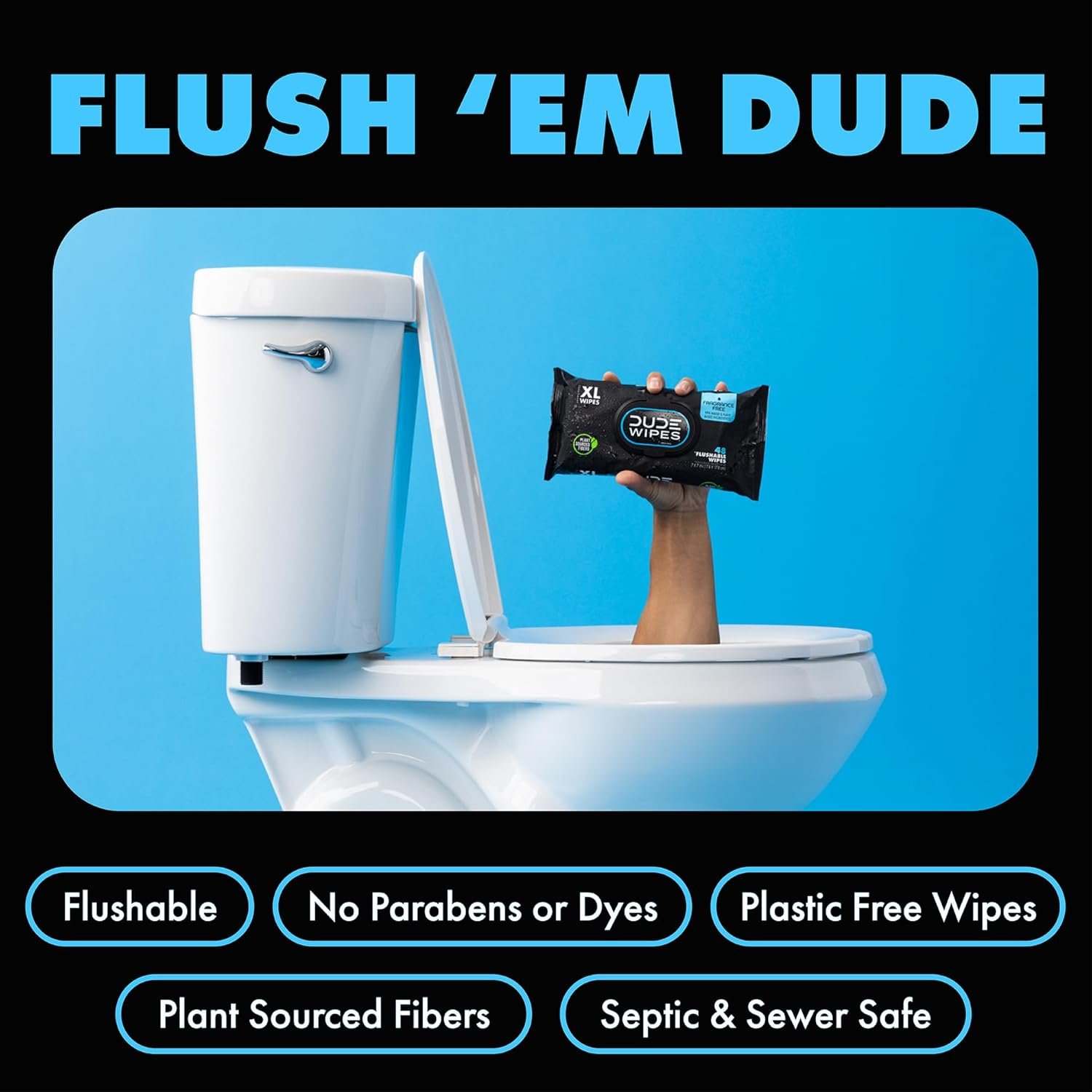DUDE Wipes Flushable Wet Wipes 30 Wipes, Individually Wrapped for Travel, Unscented Wet Wipes with Vitamin-E & Aloe, Septic and Sewer Safe image number 1