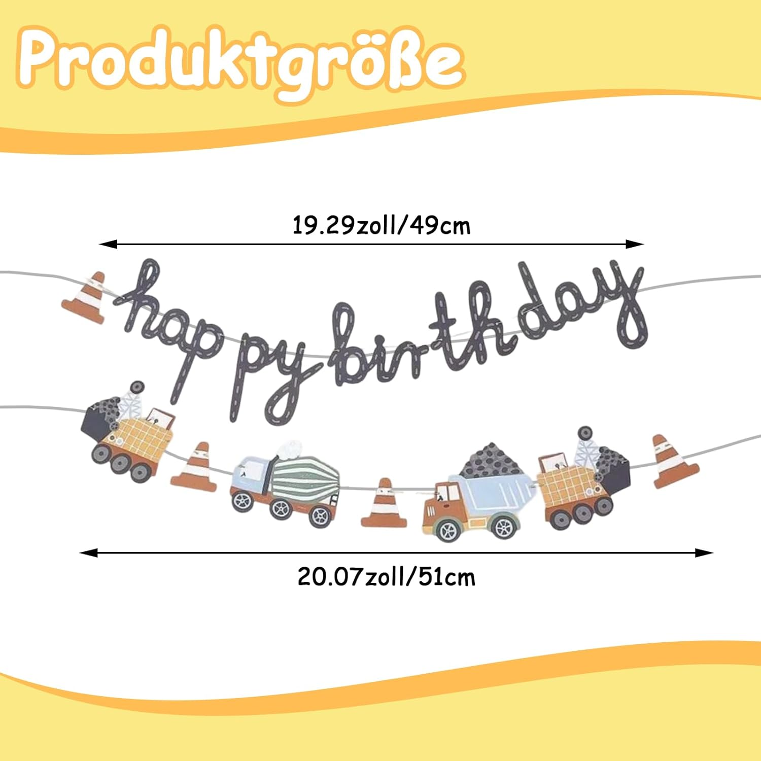 Construction Site Party Chain, Cute Happy Birthday Colourful Vehicles, Birthday Garland Construction Site Boy with Truck Crane Concrete Mixer, Children'S Birthday Decoration Hanging Chain For