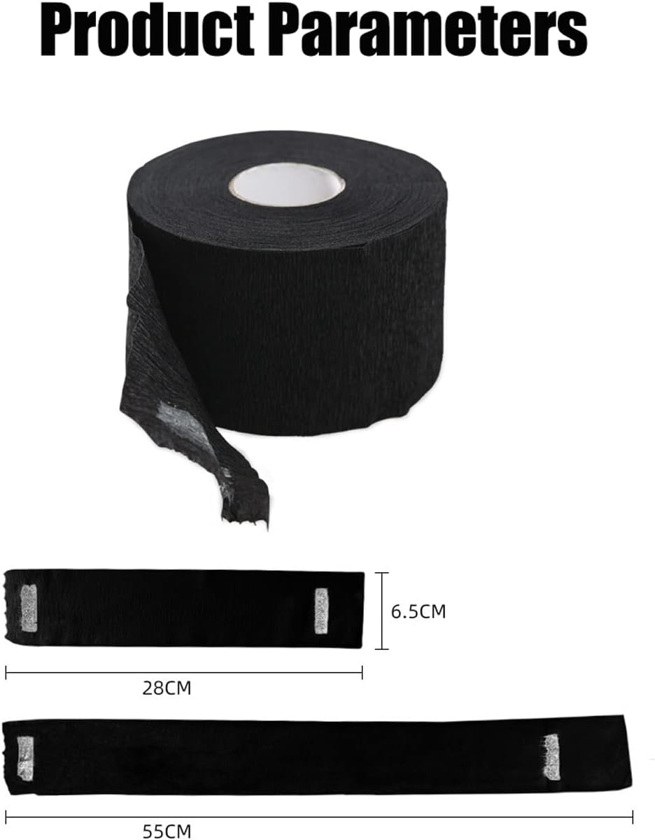 QUUPY 1 Roll Black Barber Neck Strips Disposable Barber Scarf Paper Hairdressing Stretchy Neck Paper Wrap Band for Haircutting Salon Accessories, B