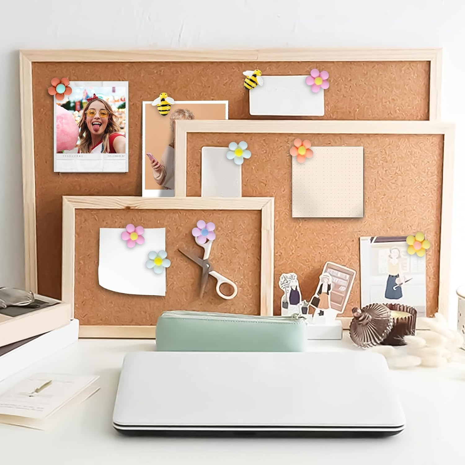 46Pcs Flower Drawing Pins for Pinboard, Bee Push Cute Pin Board Pins with Storage Box, Thumbtacks Reusable Pushpins Pins for Cork Board, School, Office Map, Photo Wall Use image number 5