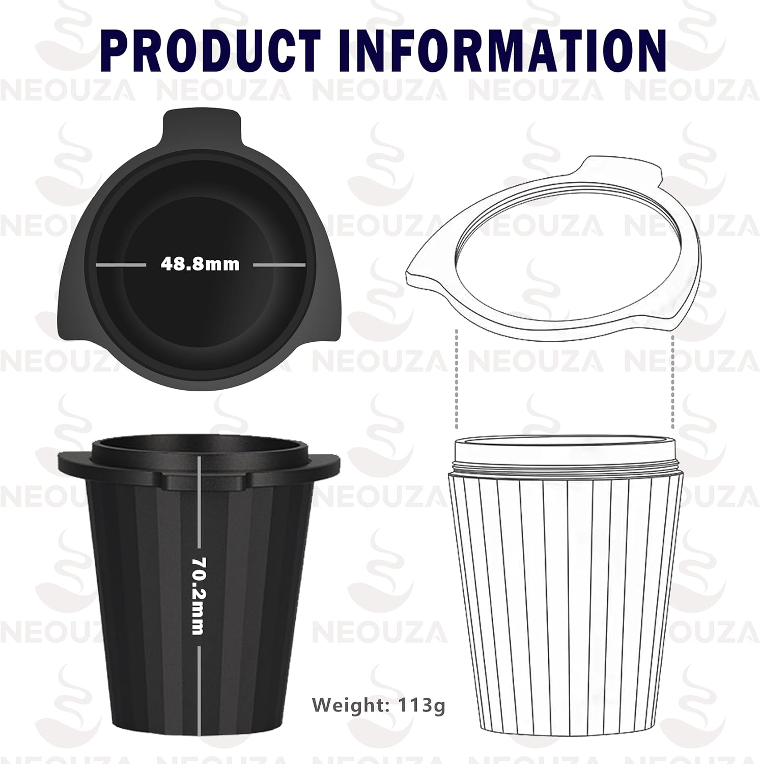 NEOUZA 54Mm Espresso Funnel Dosing Cup Aluminum Alloy RDT Spray for Breville 8 Series 870/875/878/880 Coffee Grinder Machine image number 4