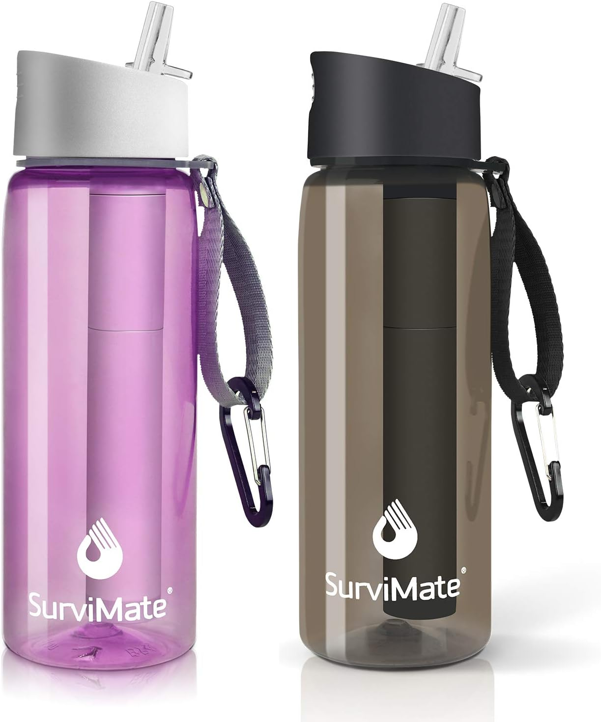 Survimate Filtered Water Bottle, BPA Free Tumblers with 4-Stage Intergrated Filter Straw for Camping, Hiking, Backpacking and Travel - Black Blue image number 3