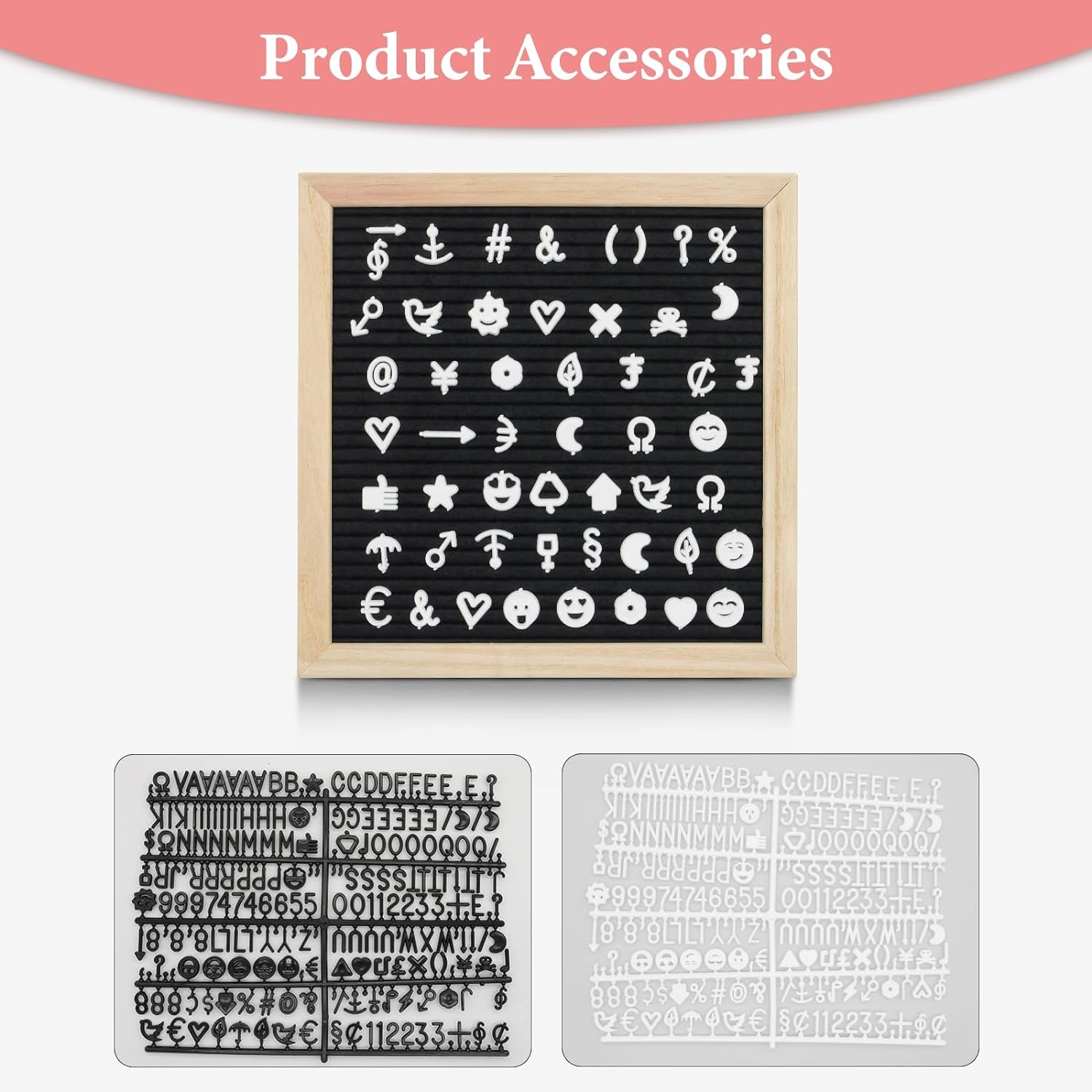 Letter Board, 10X10 Inches Felt Letter Board,Pre Cut & Sorted 230 Letters and Emotion Icons, Changeable Wooden Message Board Sign, Wood Frame, Wall Mount, Free Standing. (Black)