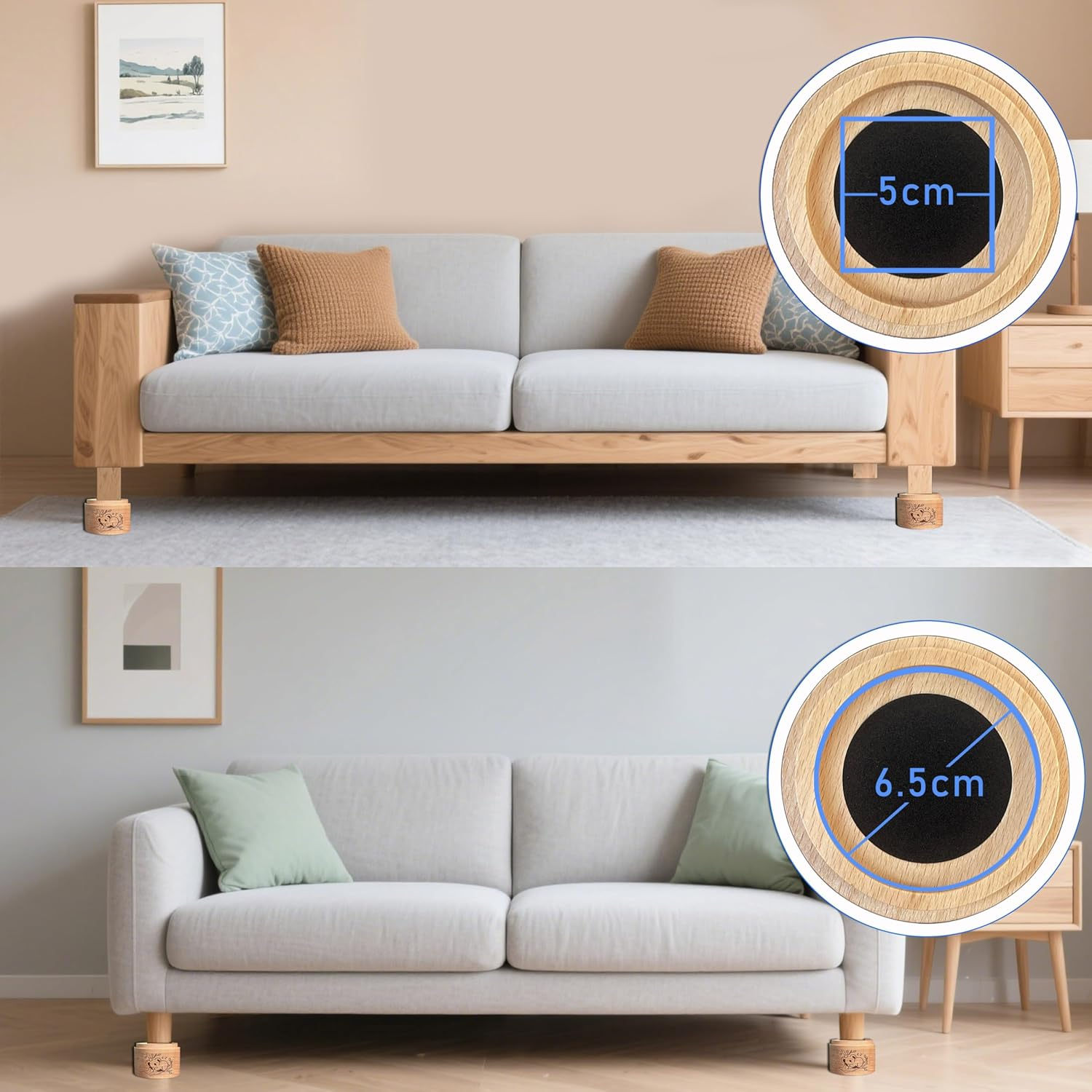 2" Heavy Duty Bed Risers, Bed Lifts, Furniture Risers, Great for under Bed Storage, Bed, Table, and Chair Lifts, Adds 2" Height to Heavy Furniture or Beds of 4Pcs image number 3