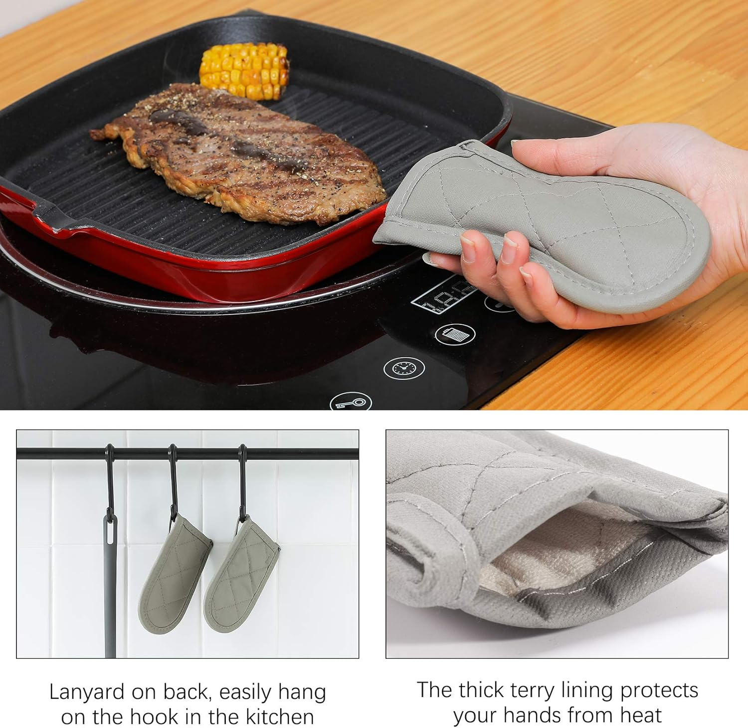 Cast Iron Skillet Handle Covers,Pot Handle Covers Heat Resistant,Pot Holders for Kitchen Heat Resistant,Machine Washable Handle Mitts 2 Pcs(Brown) - Brown image number 4