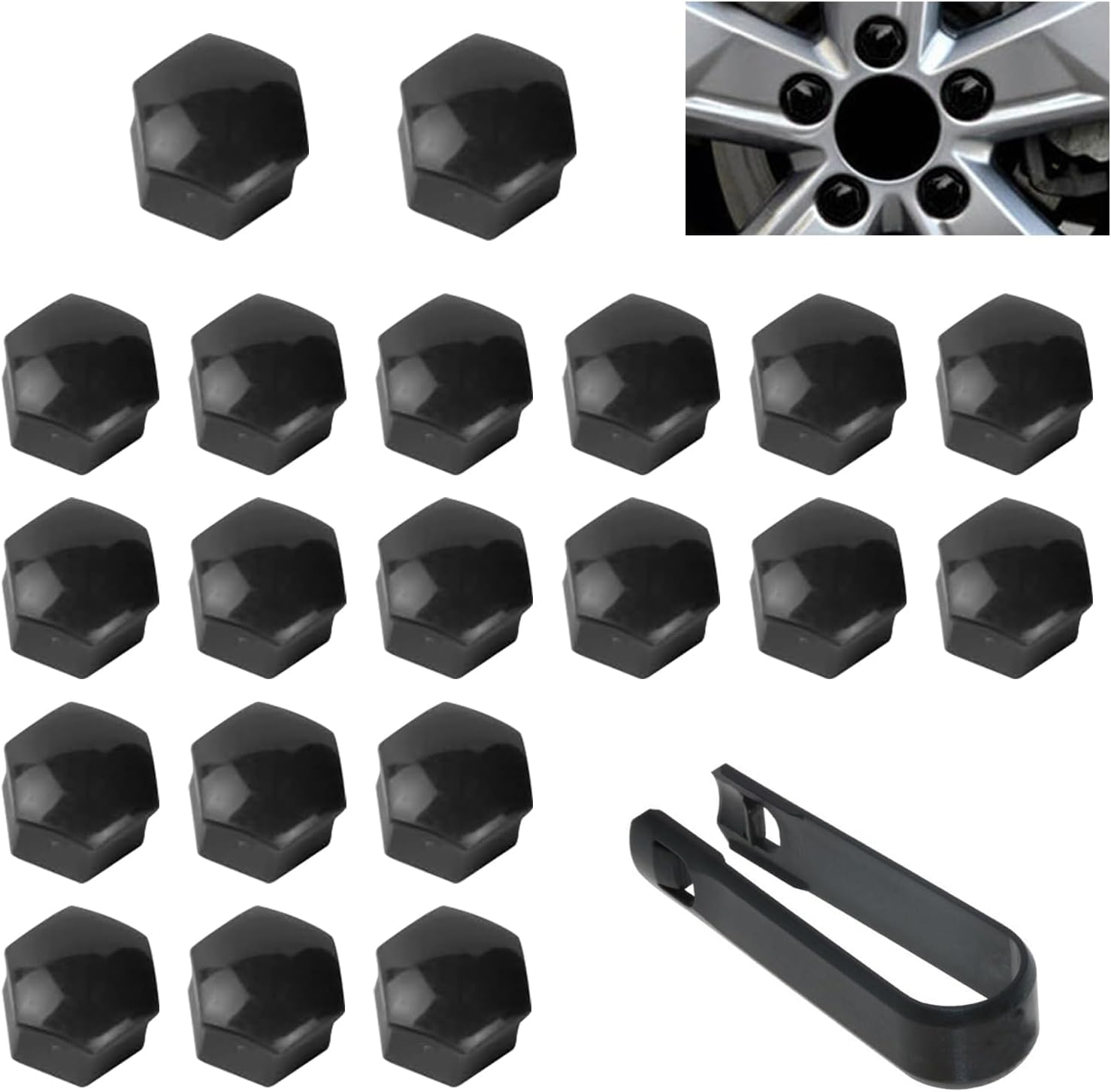 21 PCS Car Hub Protective Cap, 0.75"/19Mm Plastic Nylon Anti-Rust Dustproof Tire Screw Cap with Extraction Clip, Anti-Theft Bolt Lug Nut Cover, Universal Decoration Accessories for Cars (Black)