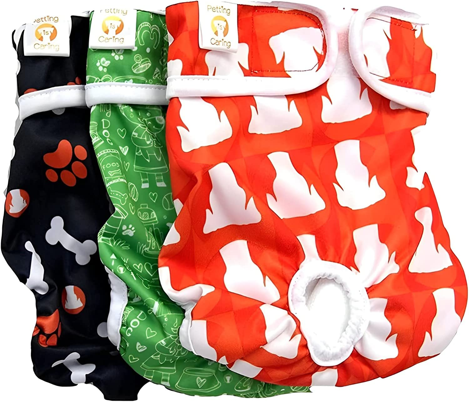 Dog Diapers Washable & Reusable by PETTING IS CARING - Female Dog Diapers Materials Durable Machine Washable Solution for Pet Incontinence and Long Travels - 3 Pack Set image number 1