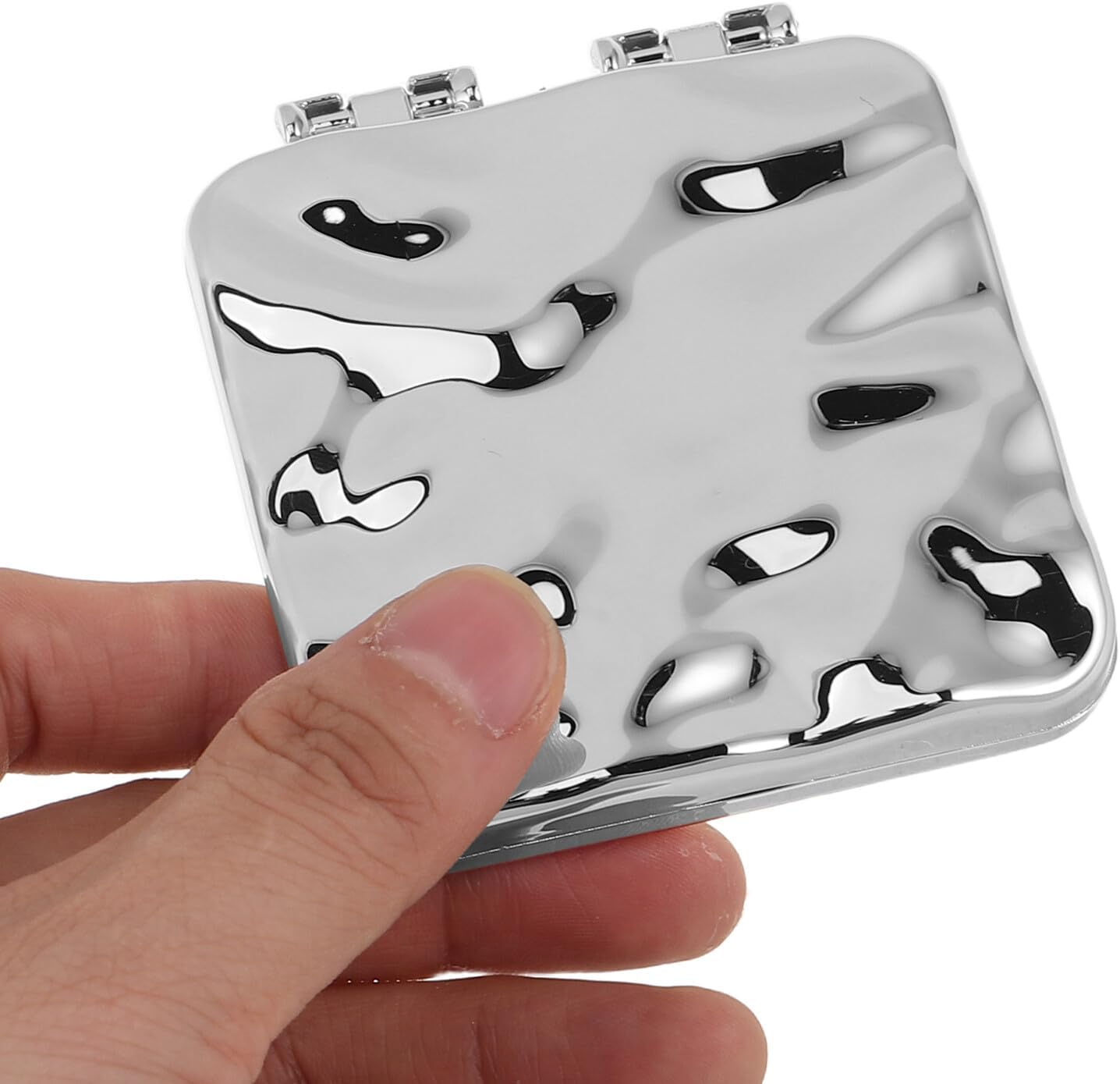 Iplusmile 2Pcs Electroplated Silver Compact Mirrors for Women, Portable Small Folding Pocket Makeup Mirrors for Travel and Handbag Use image number 3