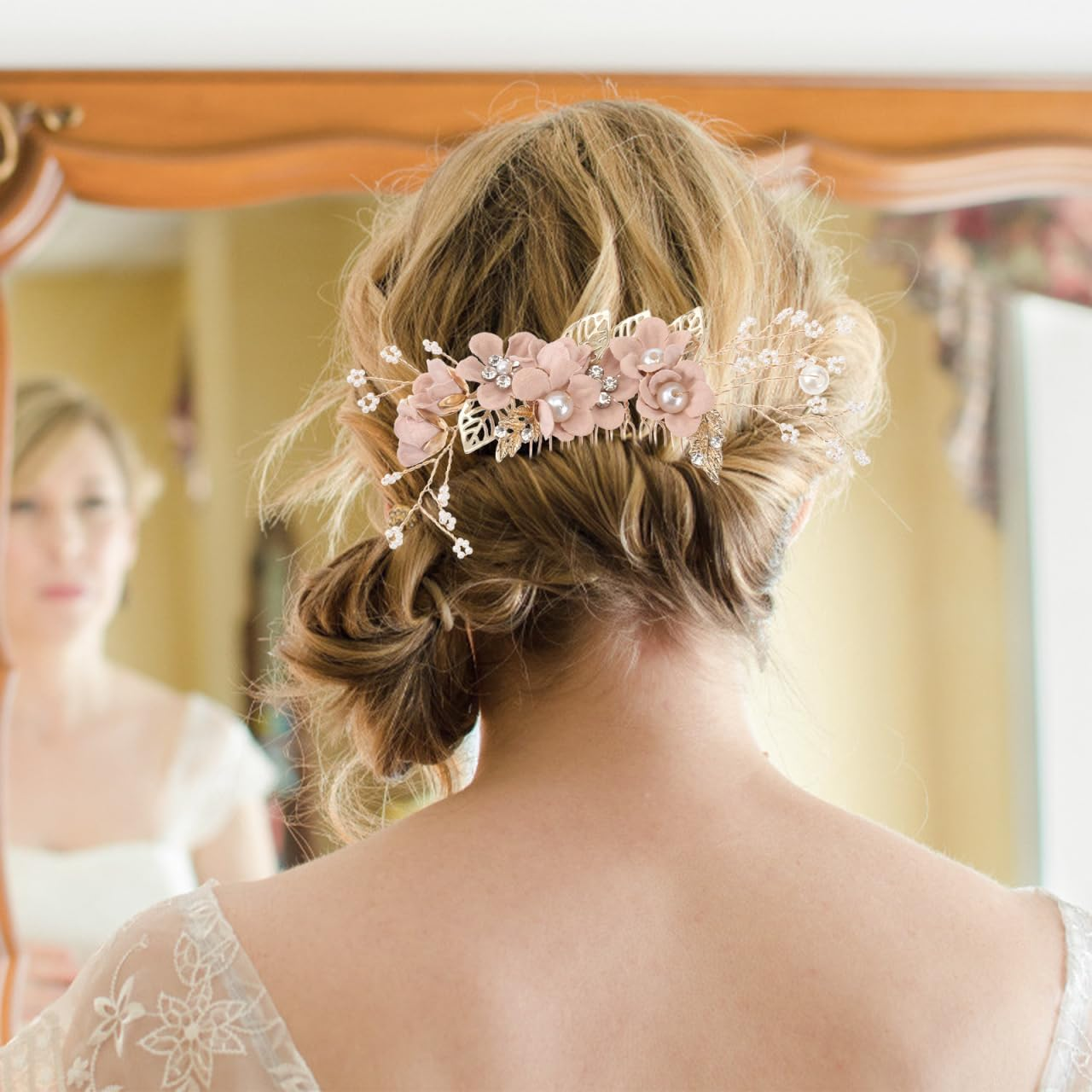 Hemobllo Side Hair Clips with Flowers for the Bride: Alloy Headpiece with Rhinestones and Flowers for Wedding Brides Hair Comb Wedding Prom Birthday Party image number 6