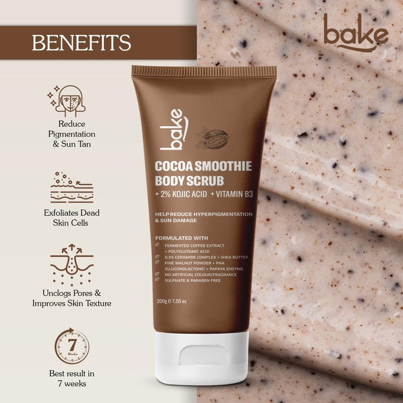 BAKE 2% Kojic Acid Coffee Smoothie Scrub Treatment (200G) with Niacinamide, Polyglutamic Acid & Ceramide Complex | for Pigmentation, Dark Spots & Tan Removal | Exfoliates & Brightens Underarms | For image number 2