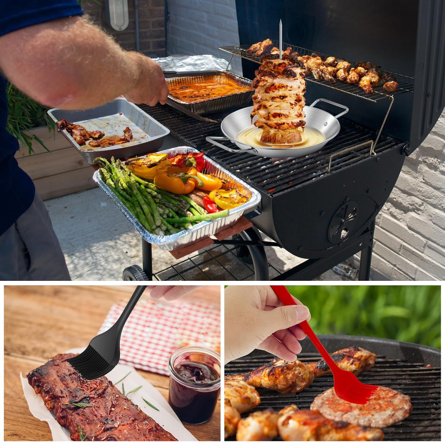 Vertical Skewer for Grill Stainless Steel BBQ Vertical Skewer Grill Reusable Gyro Pan with 8/10/12Inch Roasting Sticks and Brush Vertical Meat Skewer Stand with Handle for Picnic Kebabs image number 3